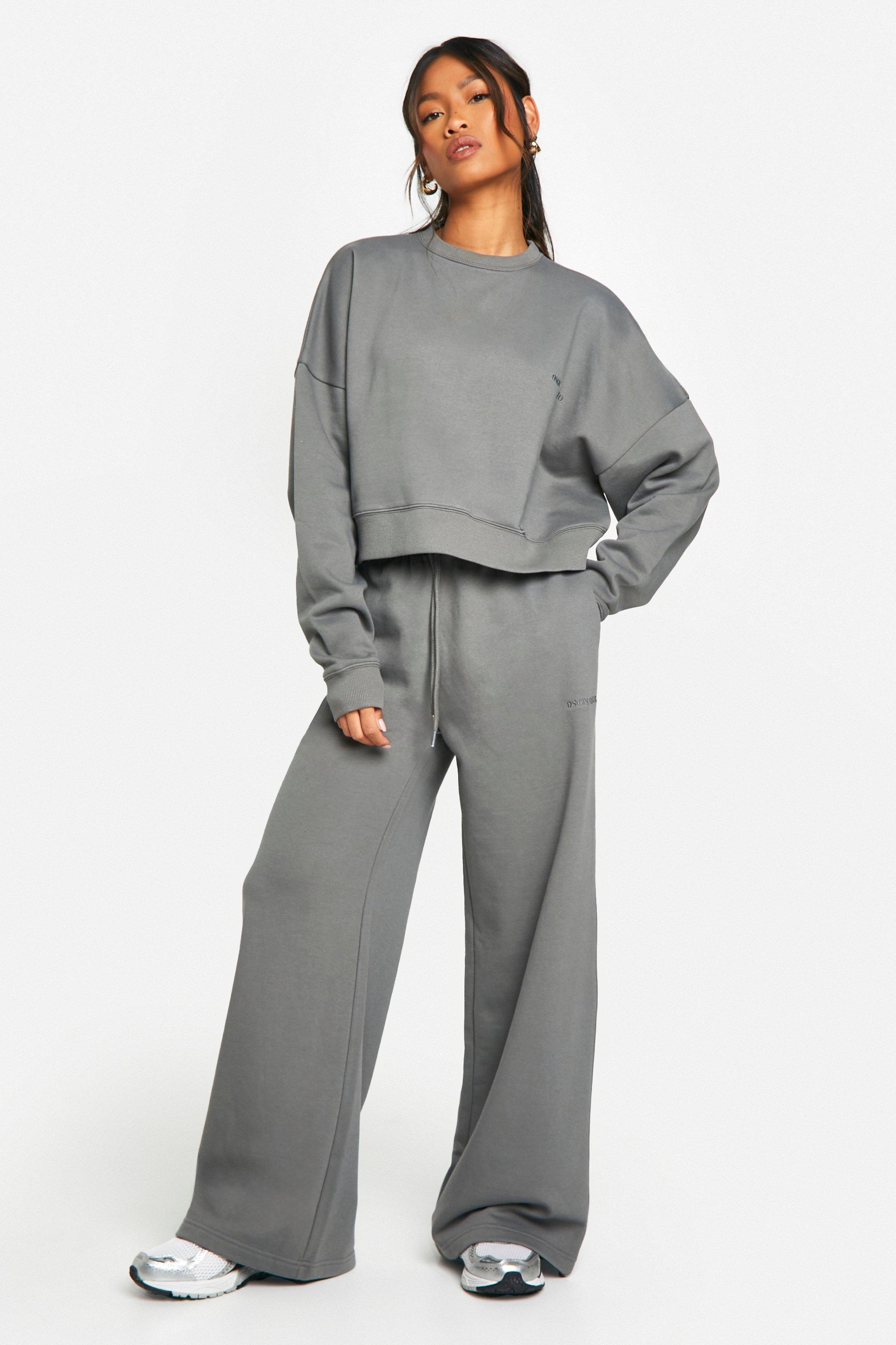 Womens Dsgn Studio Embroidered Wide Leg Jogger - Grey - Xs, Grey