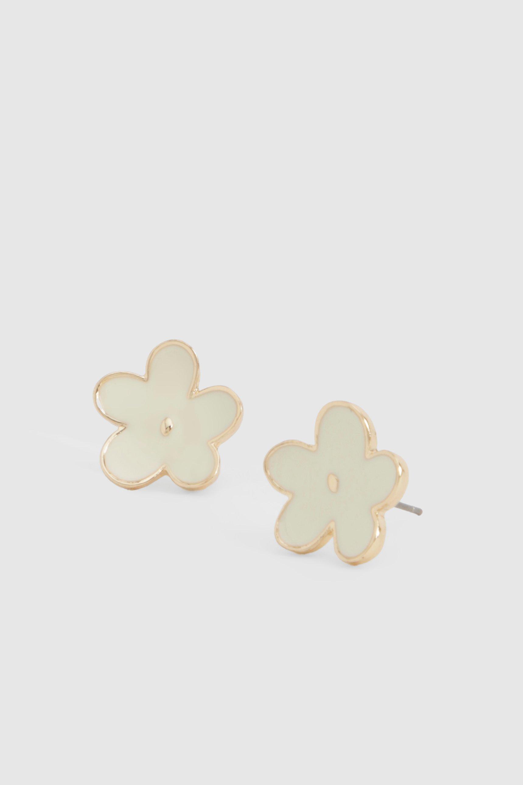 Womens Enamel Flower Stud Earrings - Green - One Size, Green