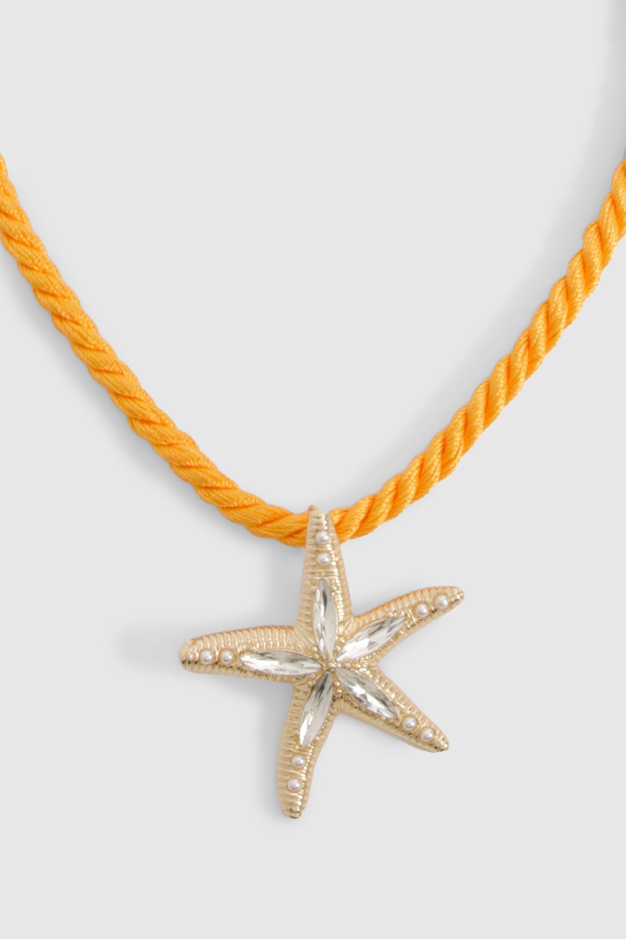 Womens Starfish Charm Rope Necklace - Orange - One Size, Orange