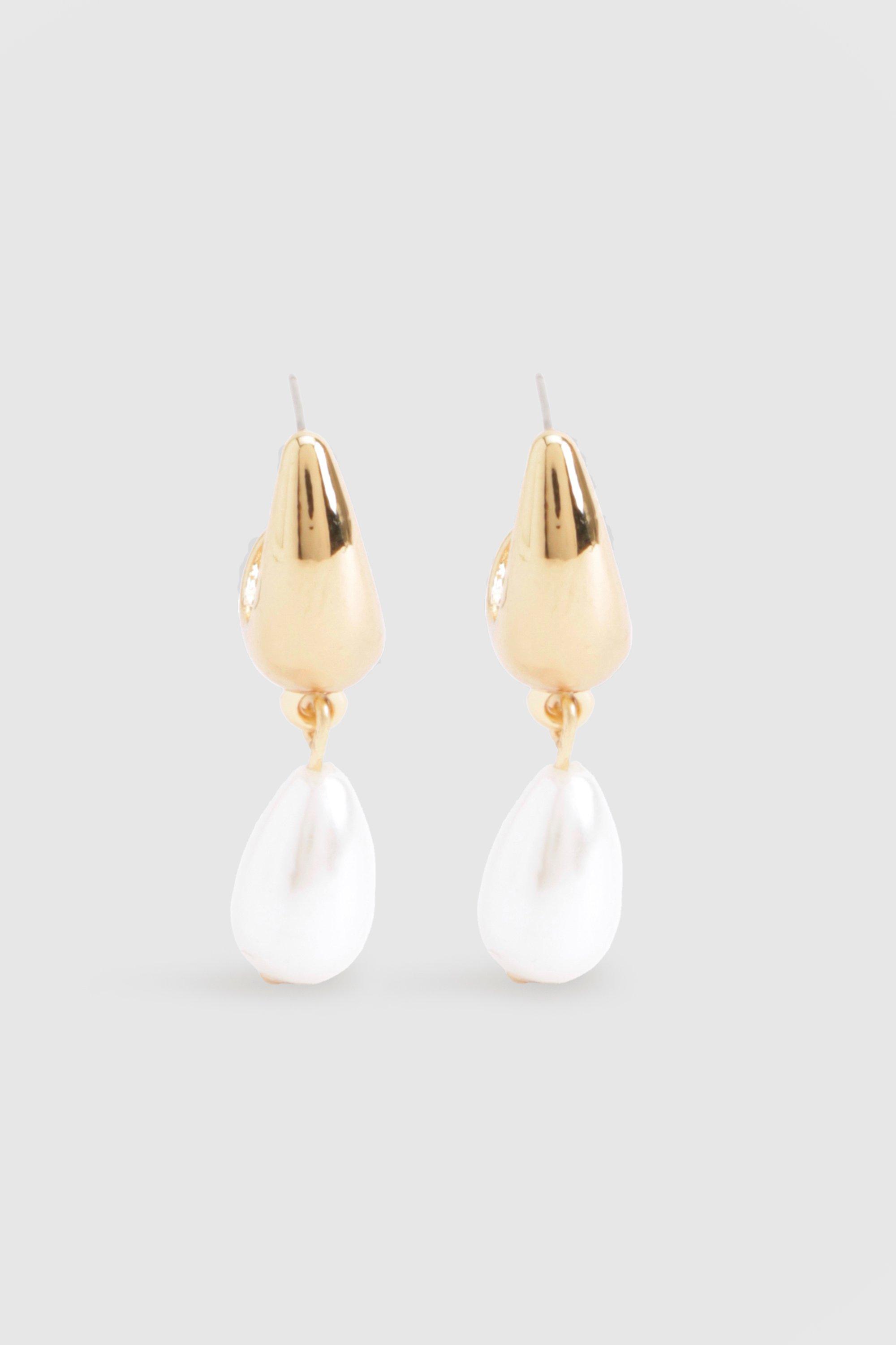 Womens Tear Drop Pearl Earrings - Gold - One Size, Gold