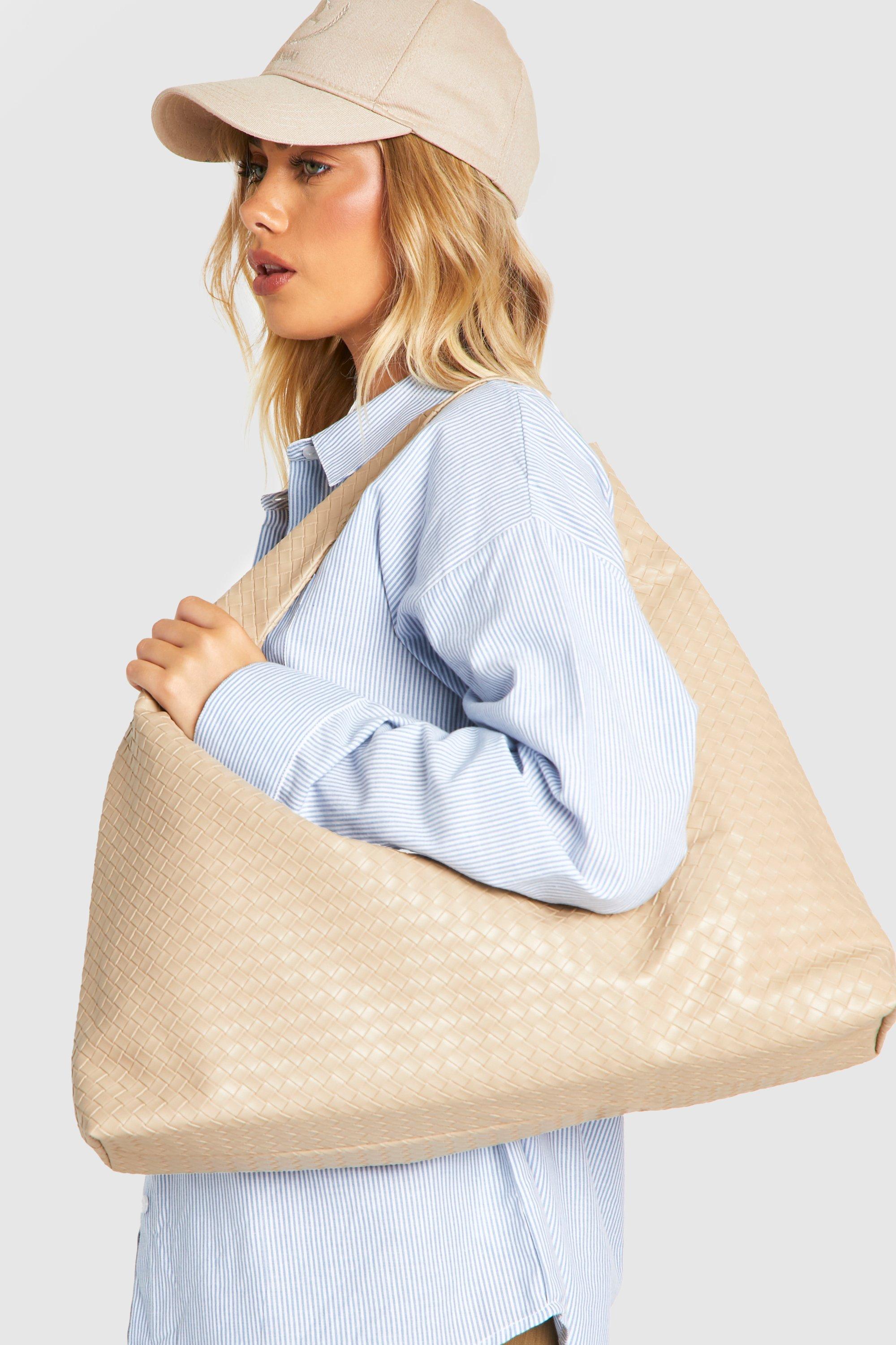 Womens Oversized Woven Tote Bag - Beige - One Size, Beige