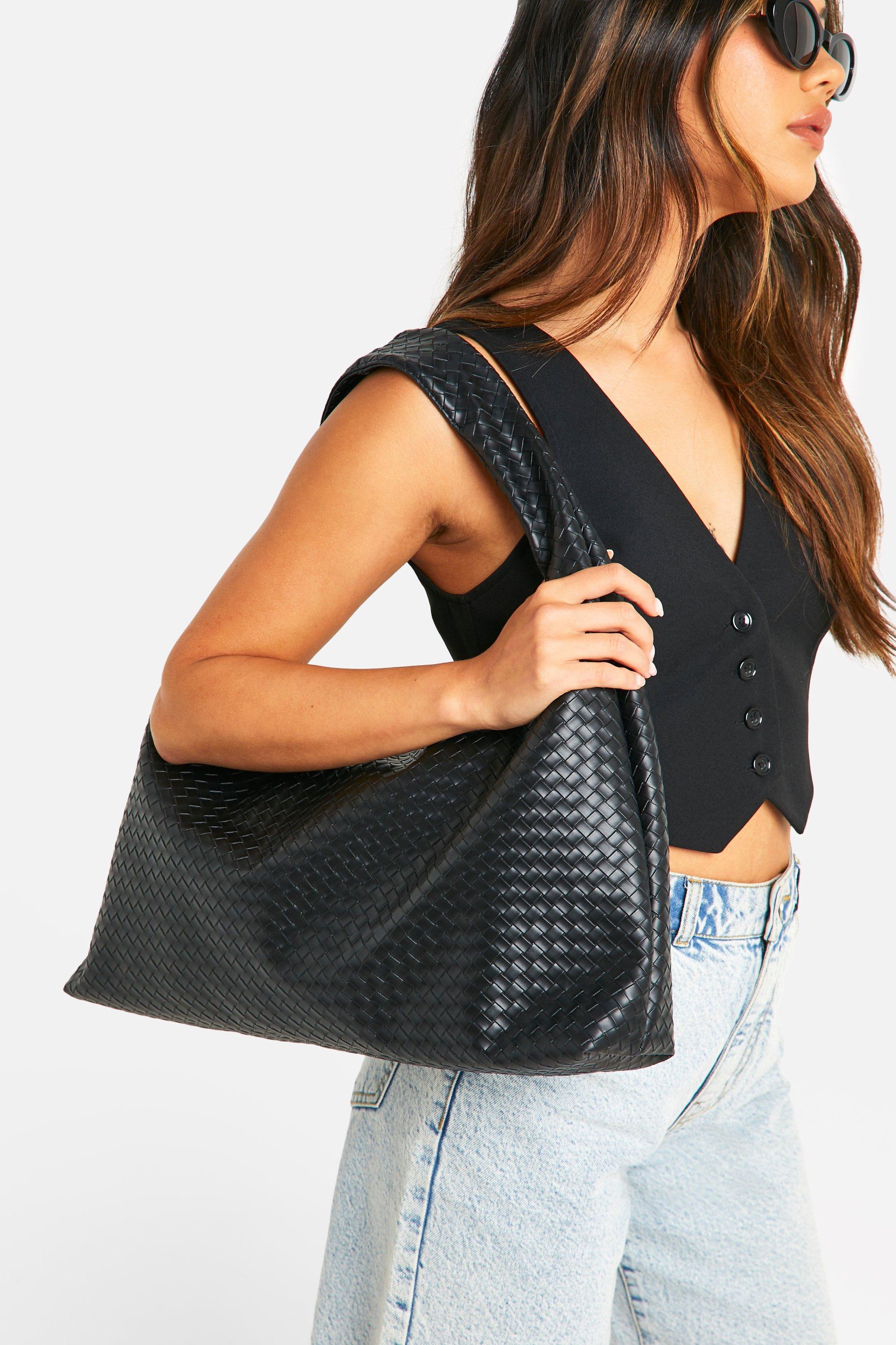 Womens Oversized Woven Tote Bag - Black - One Size, Black