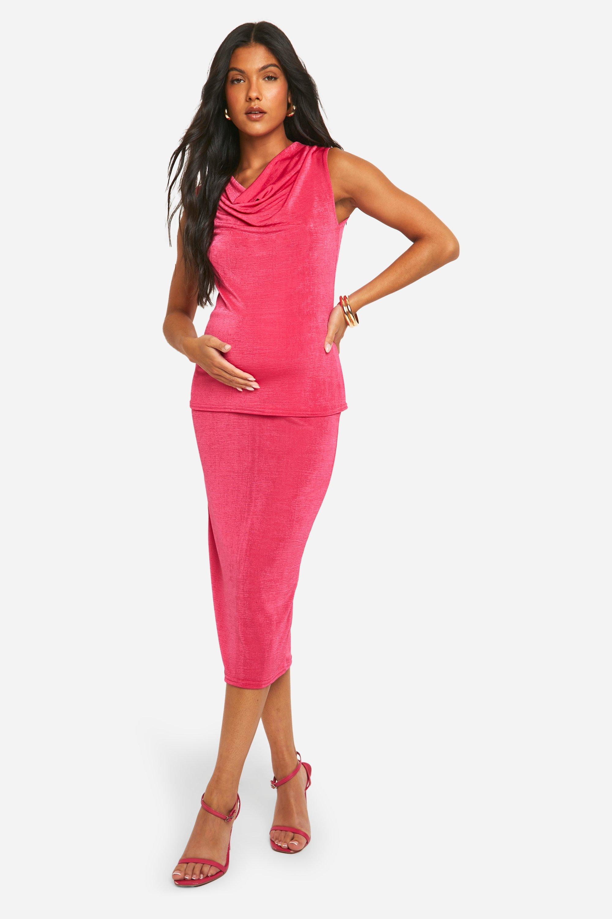 Boohoo Zwangerschap Strakke Acetate Midi Bodycon Rok, Raspberry