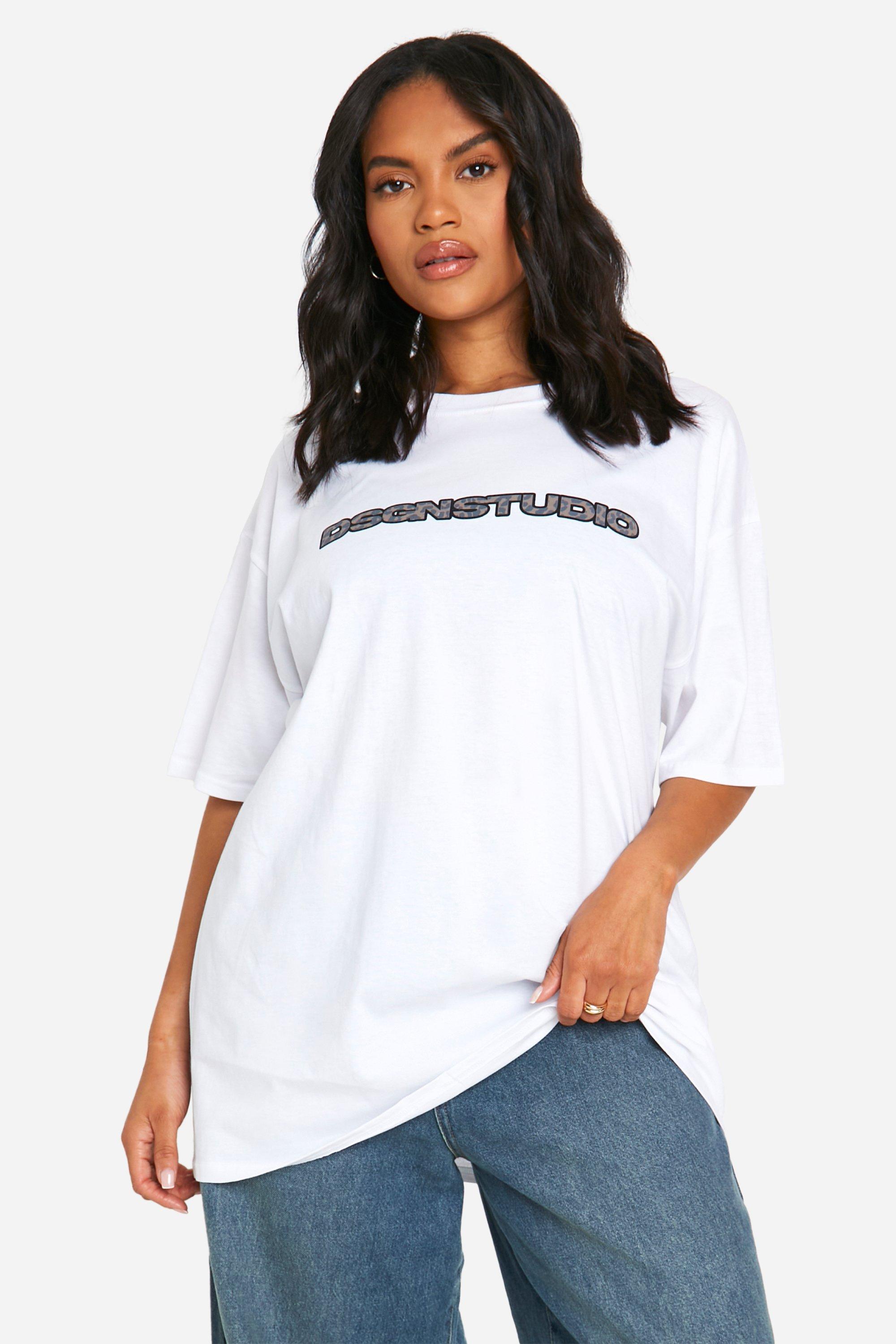 Image of Plus Leopard Dsgn Studio Oversized T Shirt, Bianco