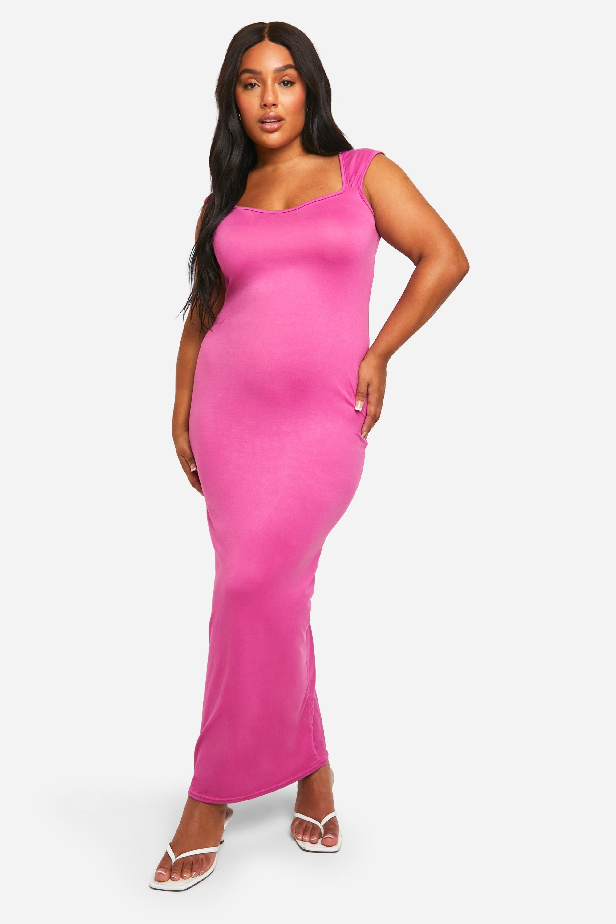 Boohoo Plus Super Soft Cap Sleeve Maxi Dress, Hot Pink