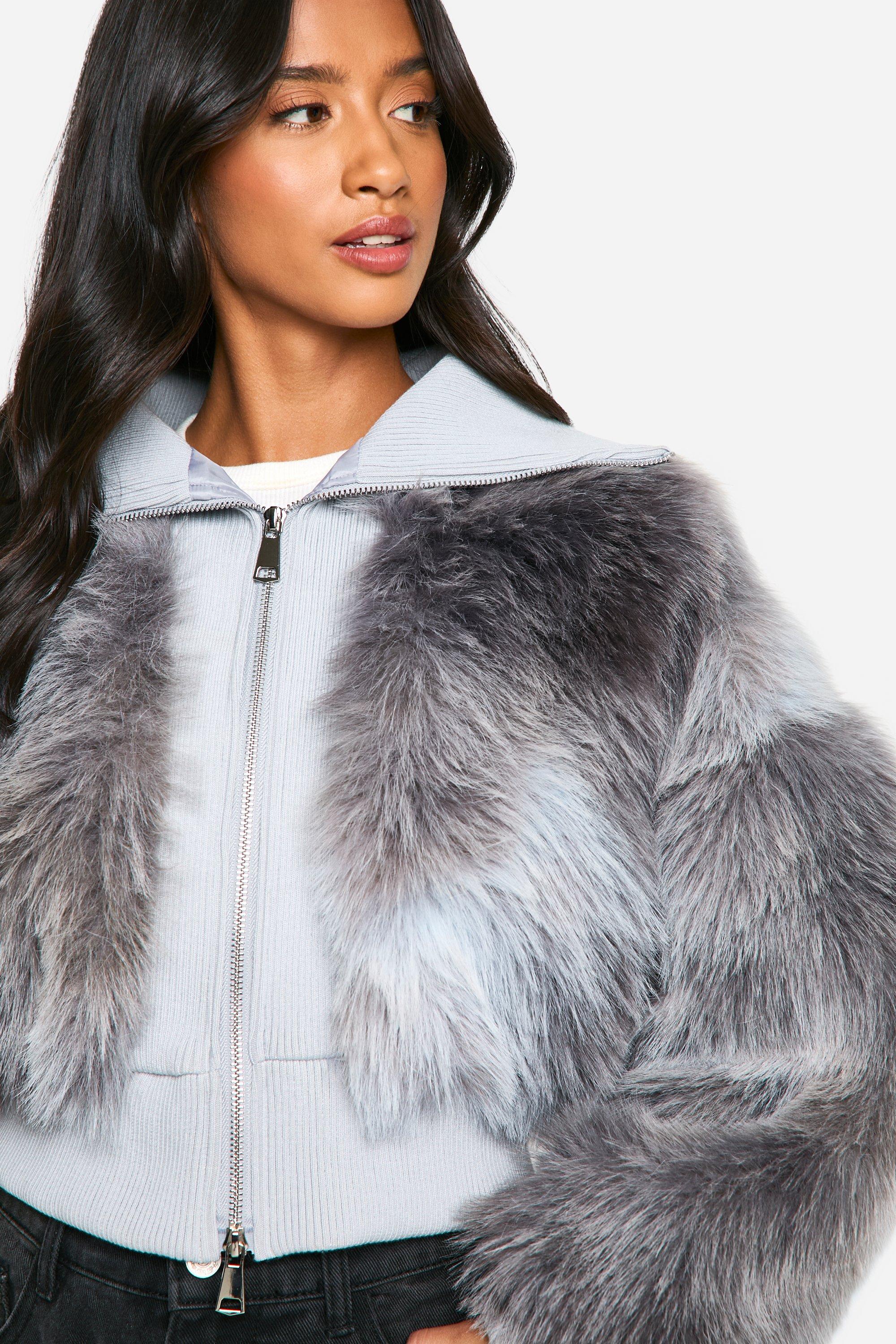 Boohoo Petite Korte Geribbelde Faux Fur Jas, Natural