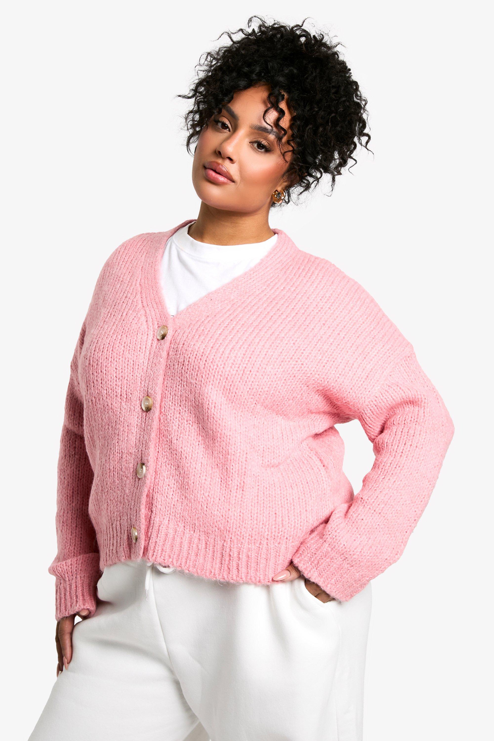 Boohoo Plus Oversized Zachte Gebreide Boyfriend Cardigan, Pink