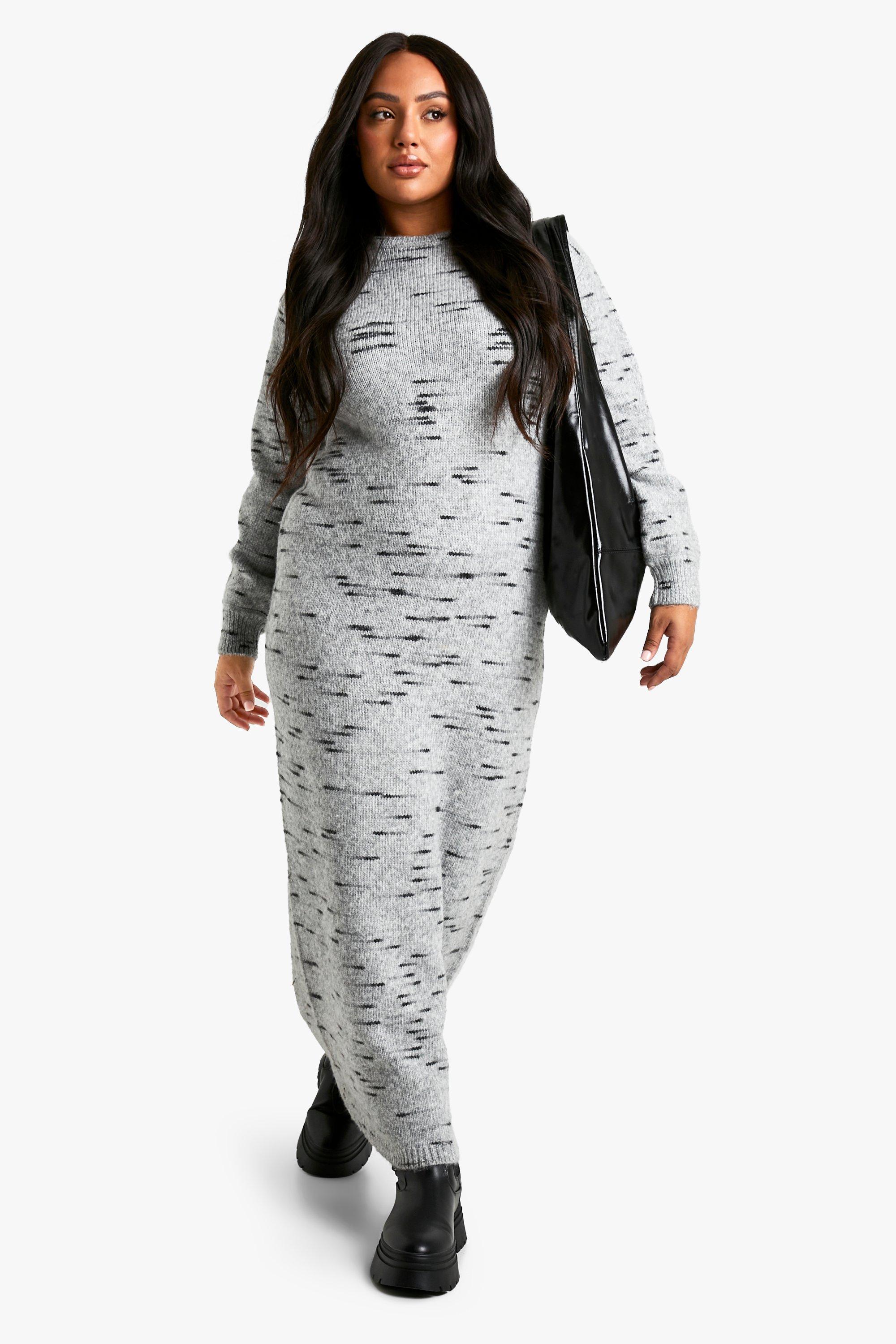Image of Vestito maxi Plus Size in maglia morbida in mélange, Grigio