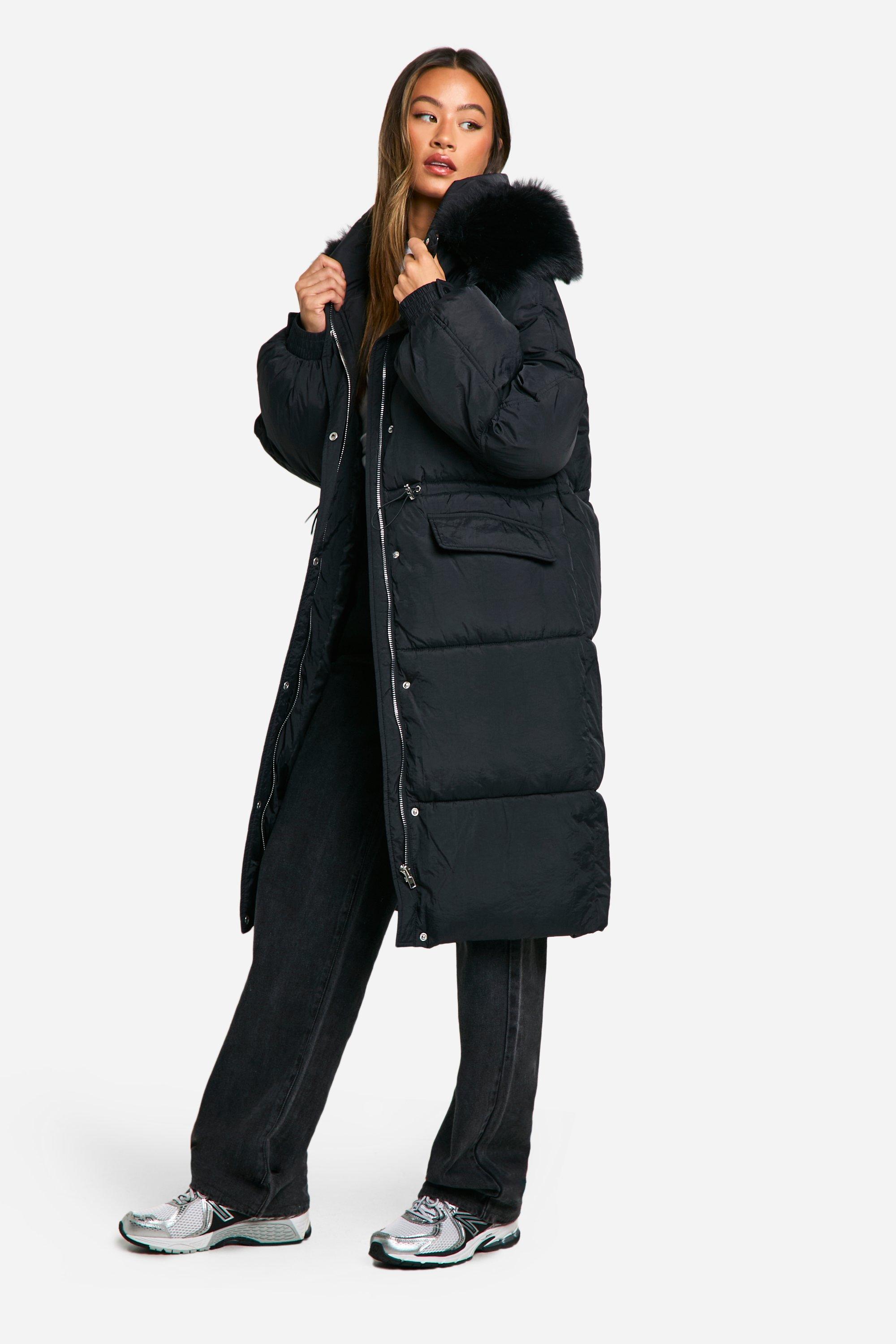 Womens Tall Faux Fur Hood Padded Parka - Black - 6, Black