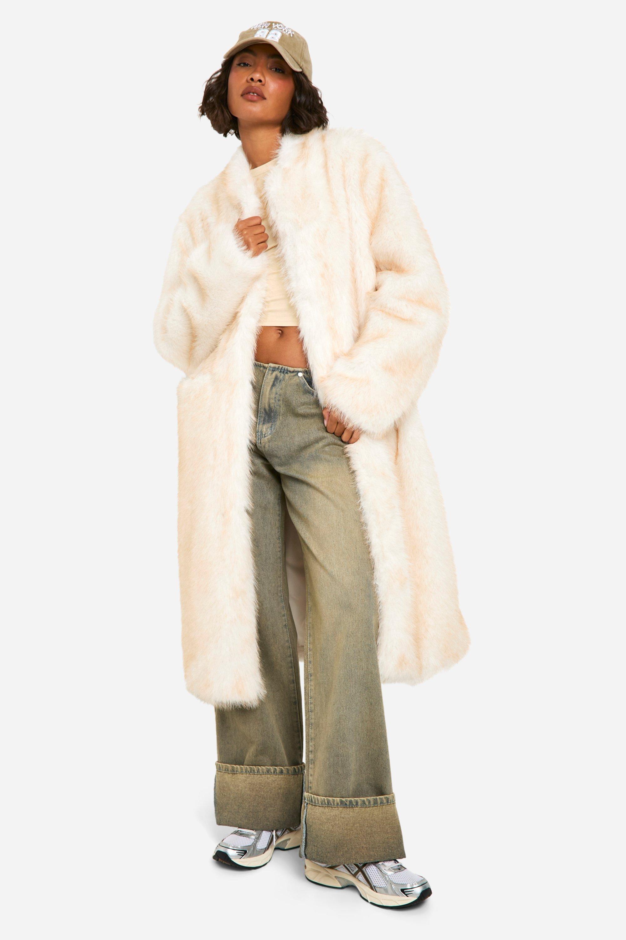 Boohoo Tall Faux Fur Midaxi Vintage Jas, Ivory