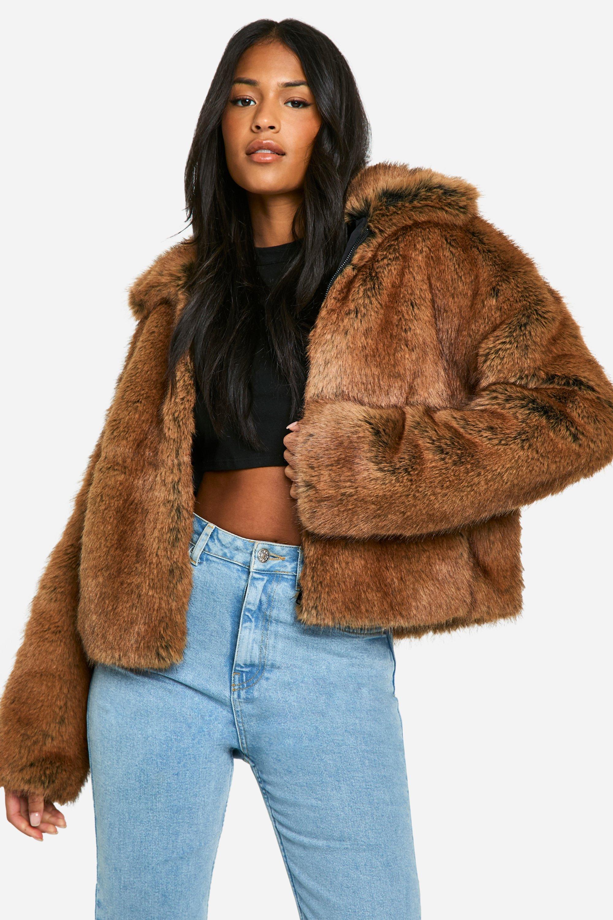 Boohoo Tall Premium Faux Fur Jas Met Kraag, Natural