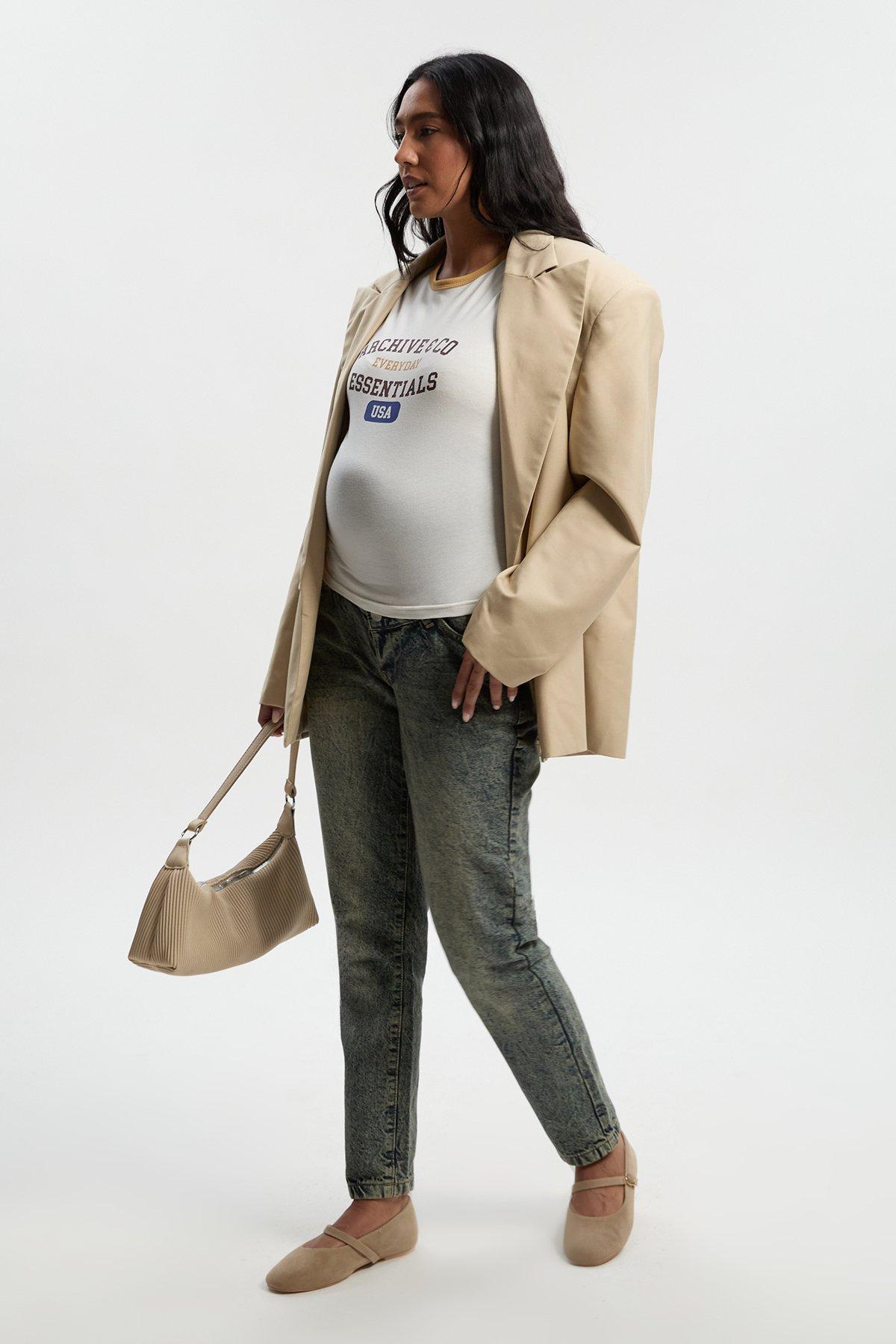 Image of Jeans Mom Premaman Basic a vita alta, Azzurro