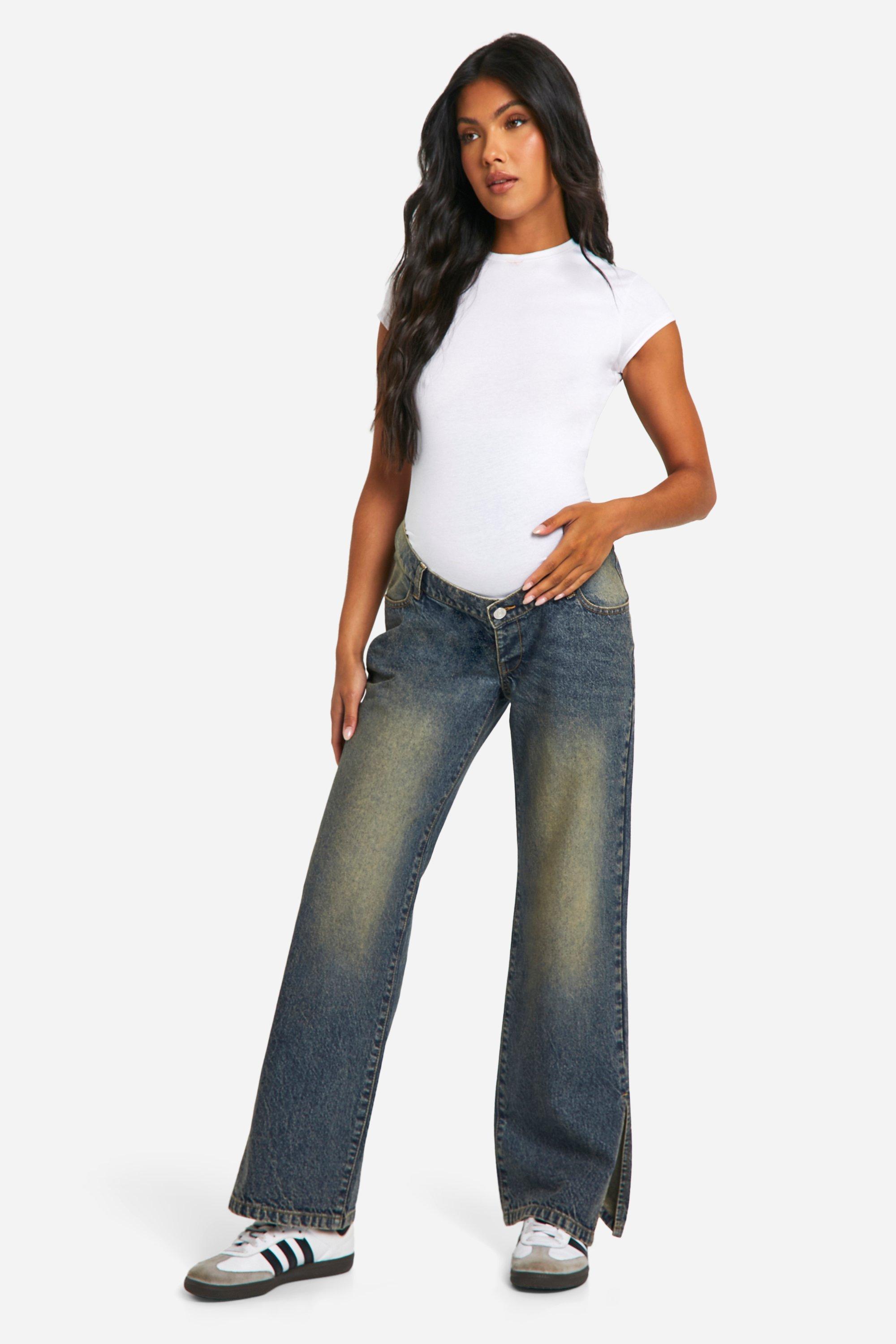 Boohoo Zwangerschap Basic Jeans Met Split En Rechte Pijpen, Vintage Wash