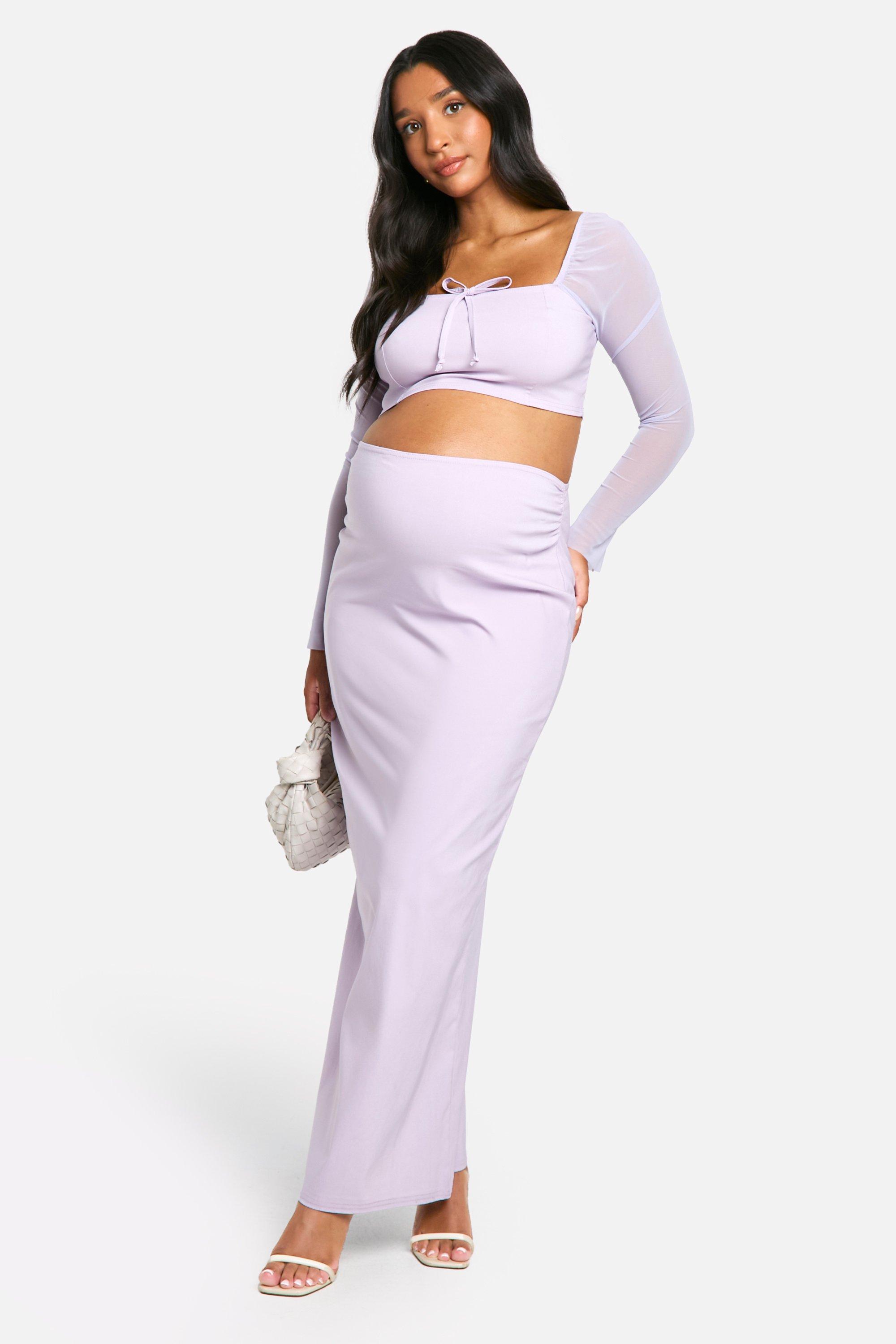 Boohoo Zwangerschap Bengaline Blouse Met Strik En Maxi Rok Set, Lilac