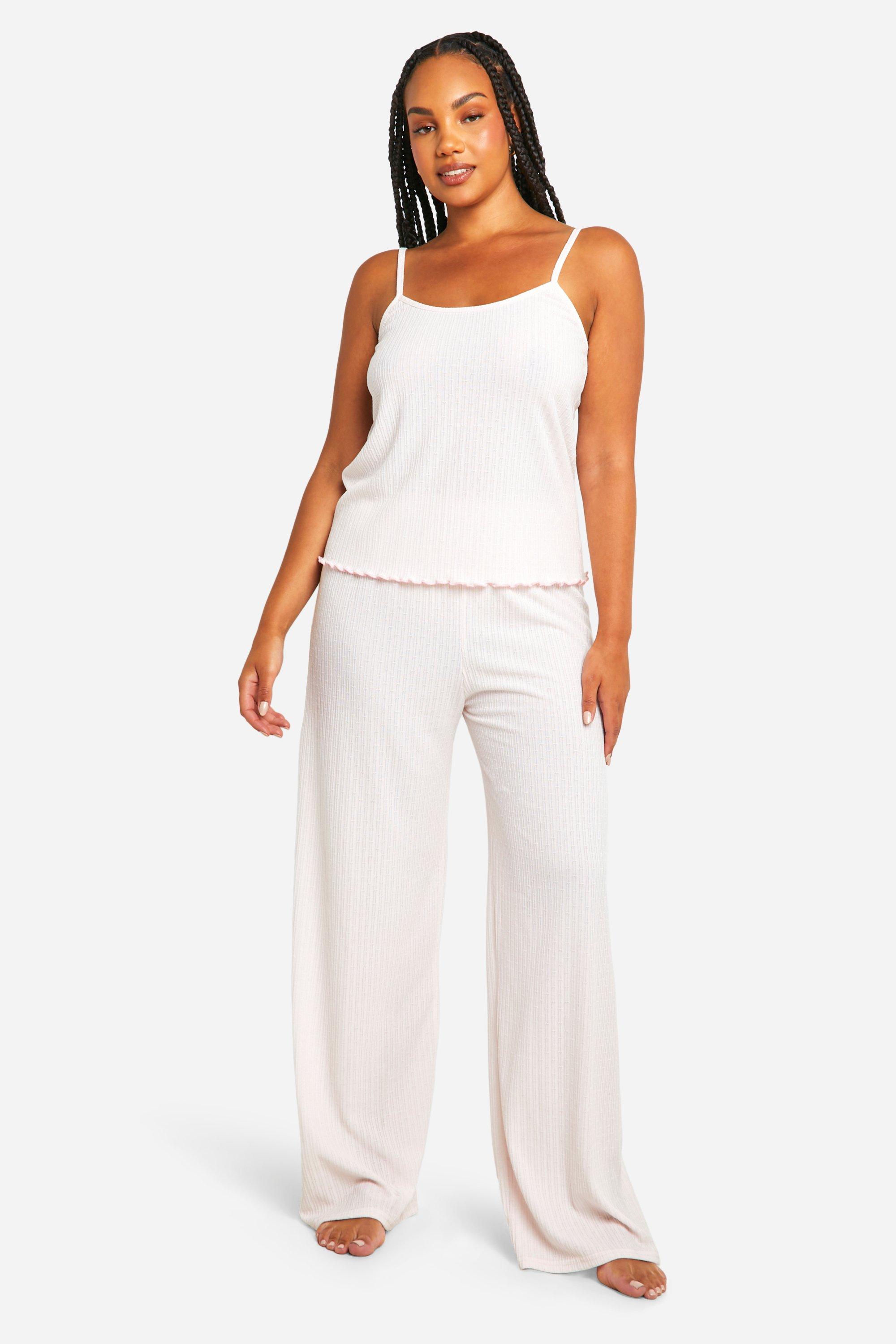 Womens Plus Pointelle Cami And Trouser Pyjama Set - Pink - 16, Pink