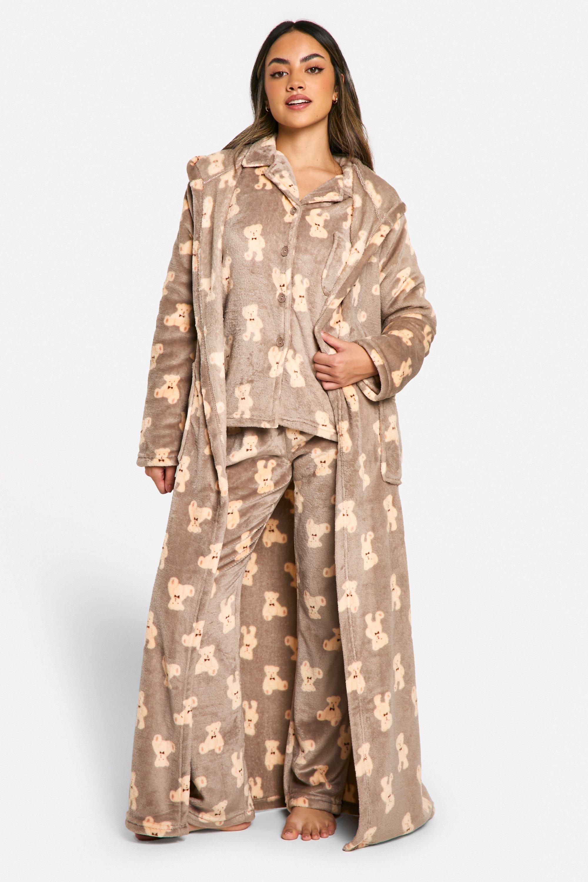 Womens Bear Fleece Maxi Dressing Gown - Brown - S, Brown