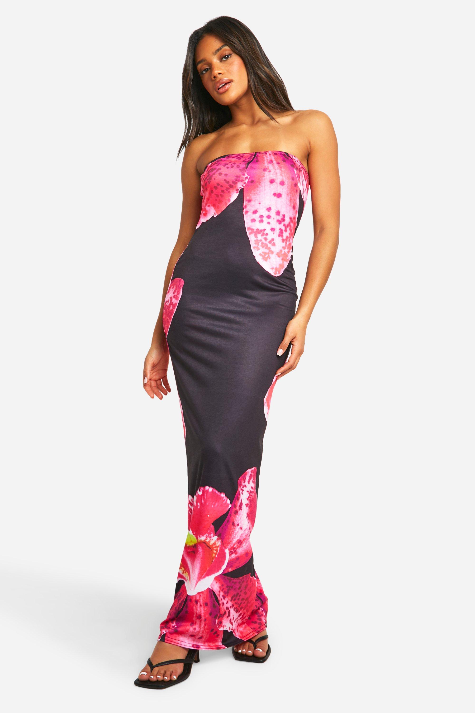 Image of Floral Bandeau Maxi Dress, Nero