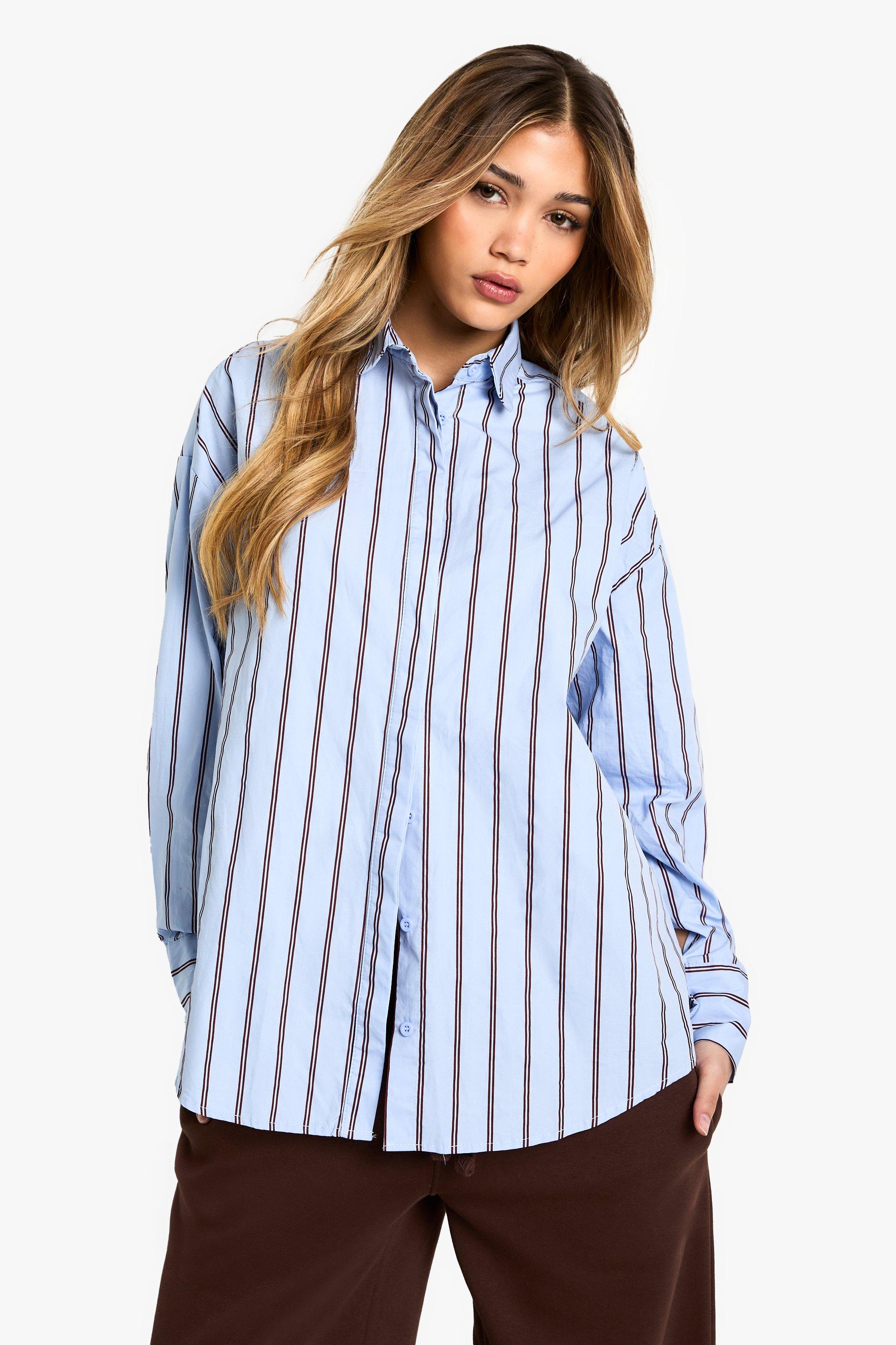 Image of Camicia oversize a righe, Azzurro
