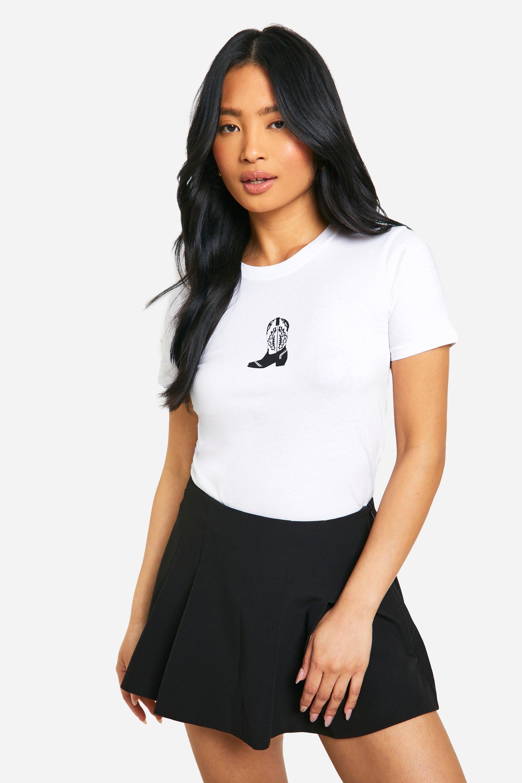 Image of Petite Cowboy Boot Graphic Tee, Bianco