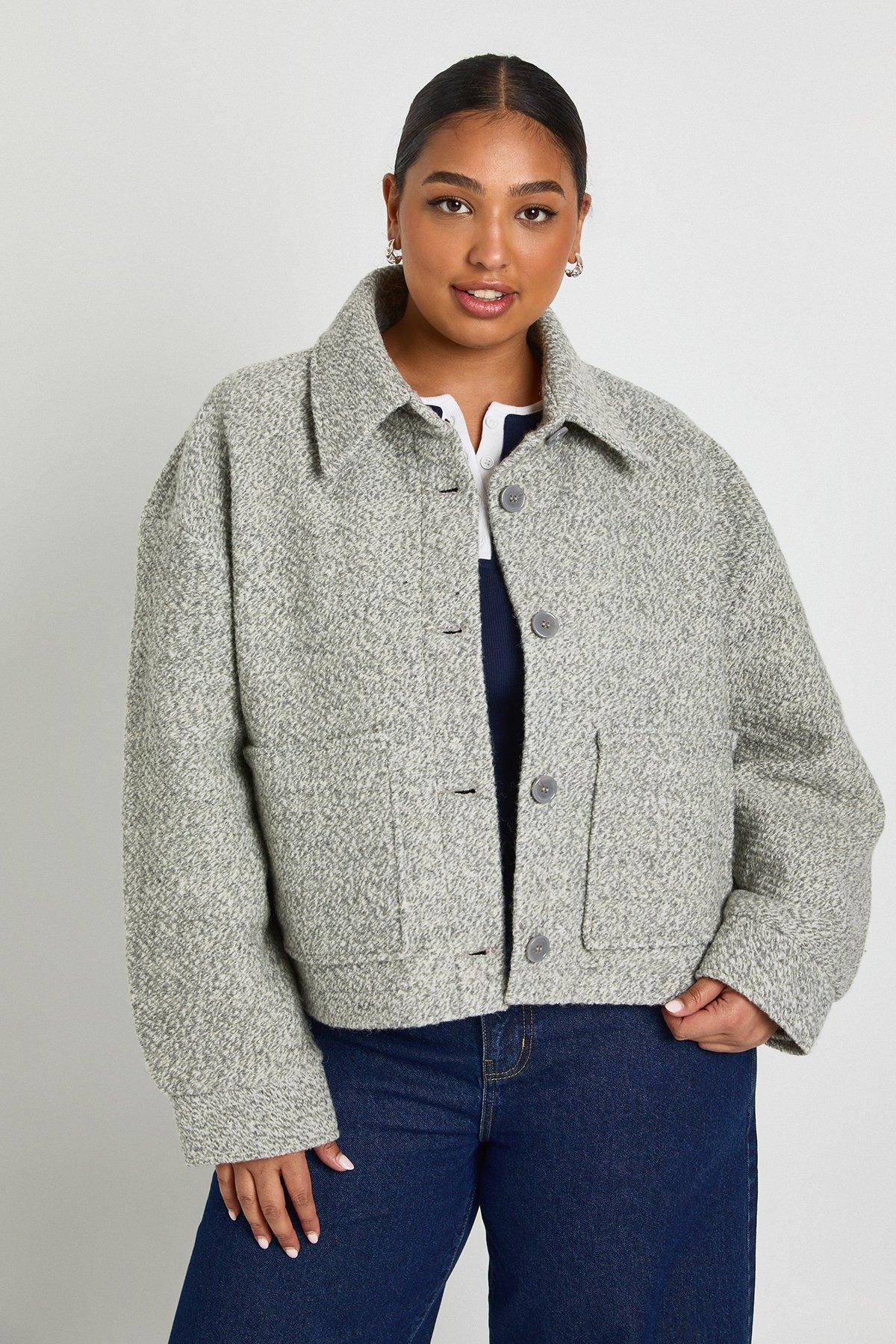 Image of Giacca Plus Size effetto lana in bouclé con colletto, Grigio