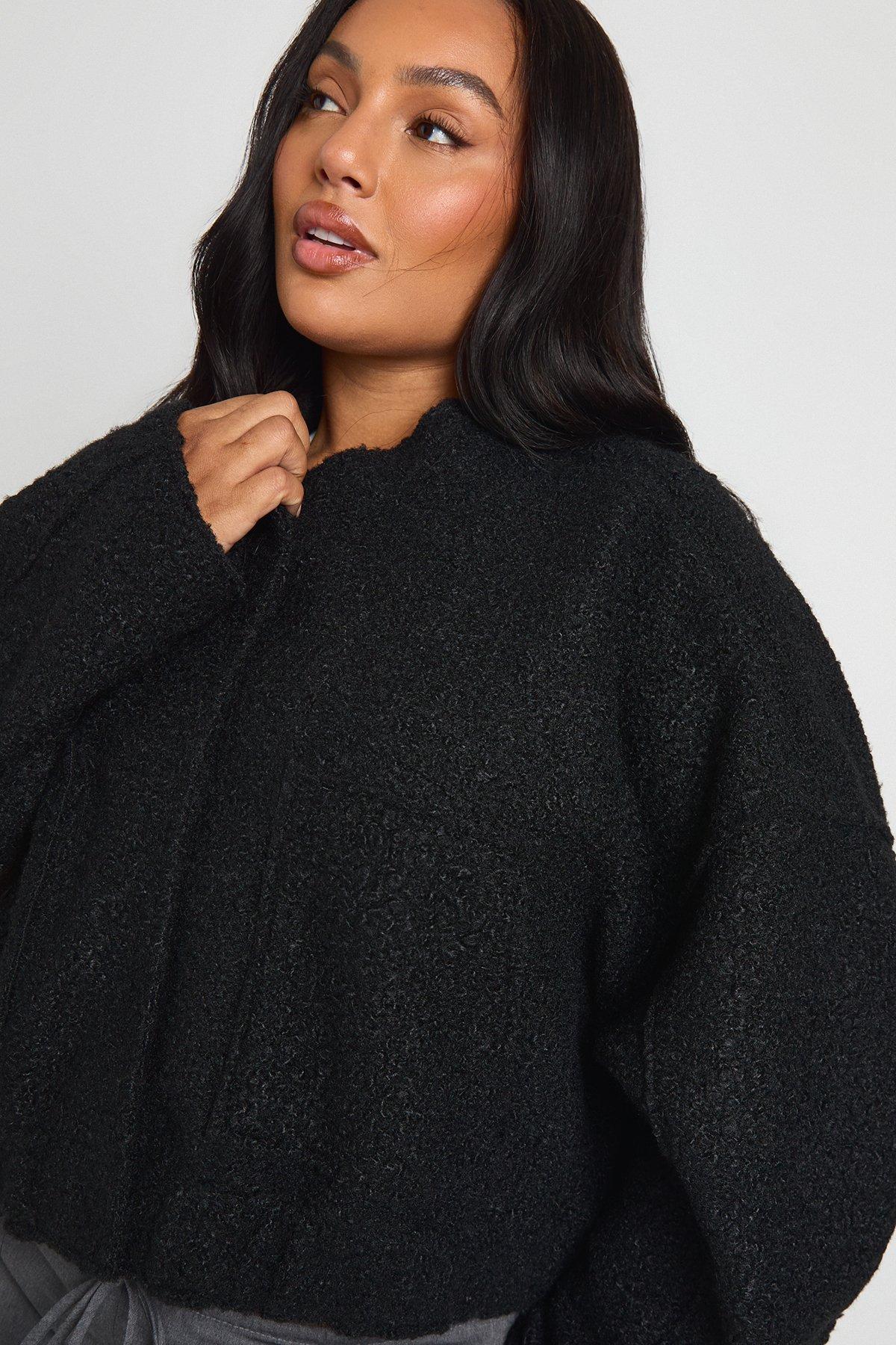 Image of Giacca Bomber Plus Size in bouclé, Nero
