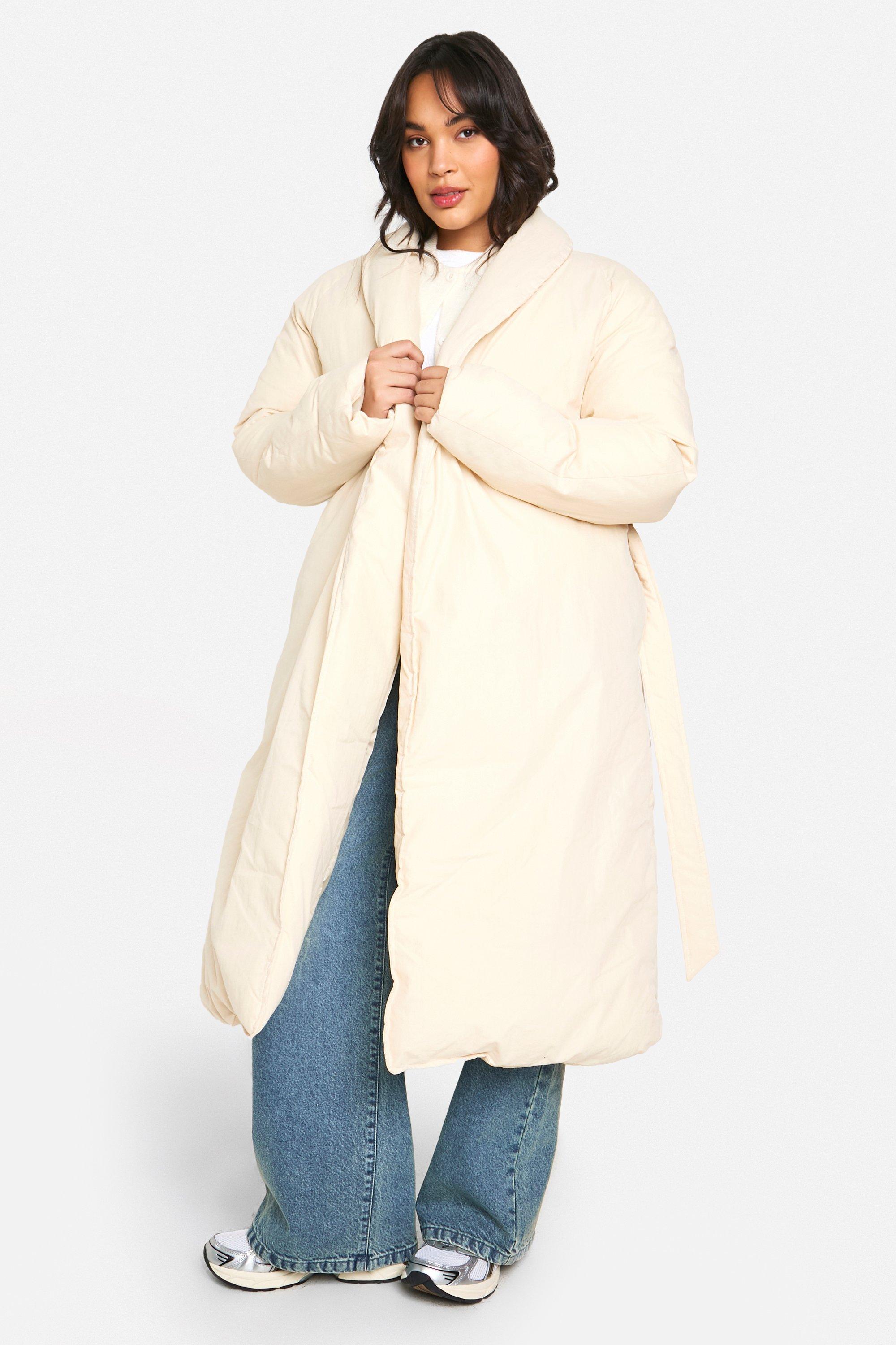 Image of Cappotto piumino imbottito Plus Size con cintura, Bianco