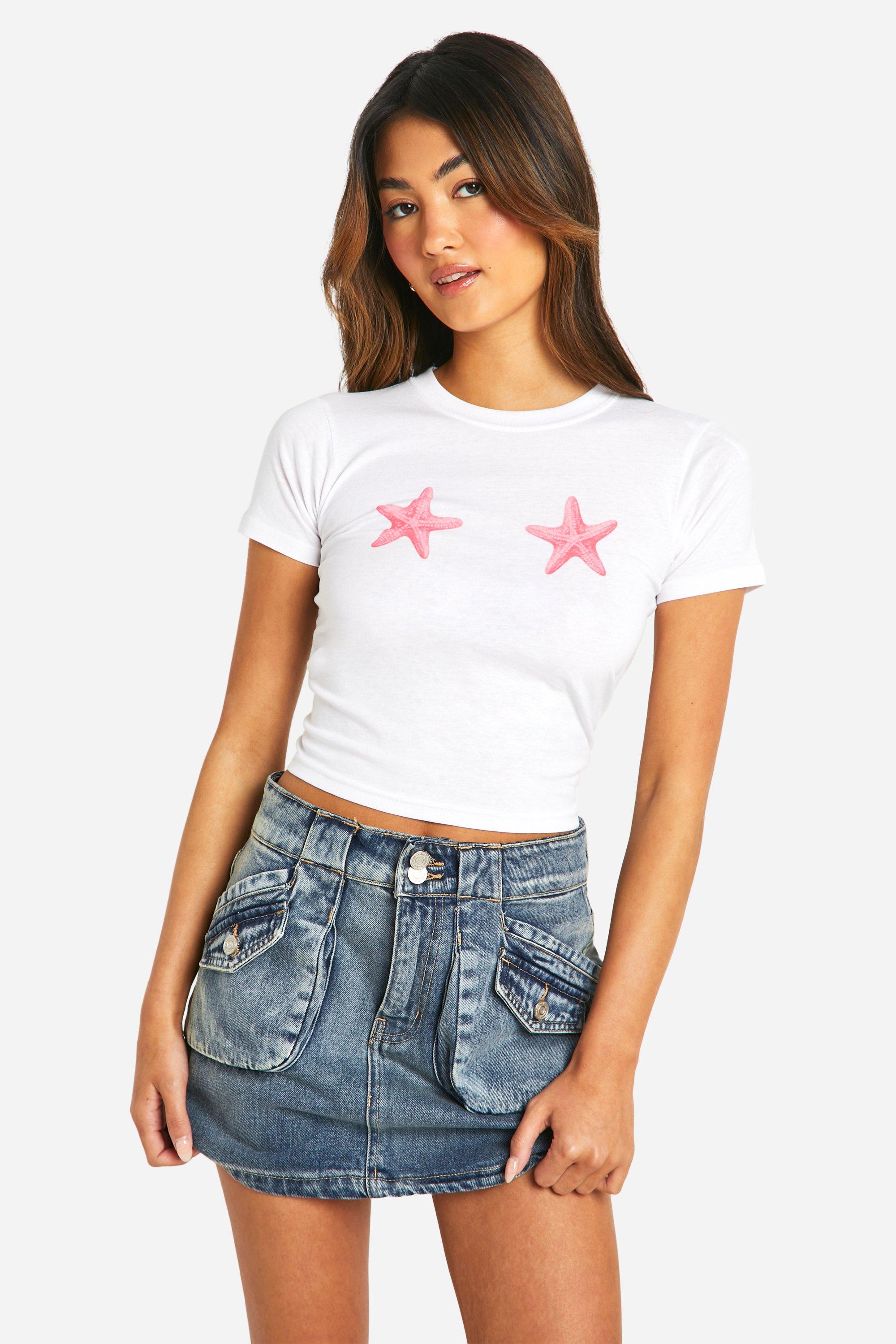 Image of Starfish Print Baby T-shirt, Bianco