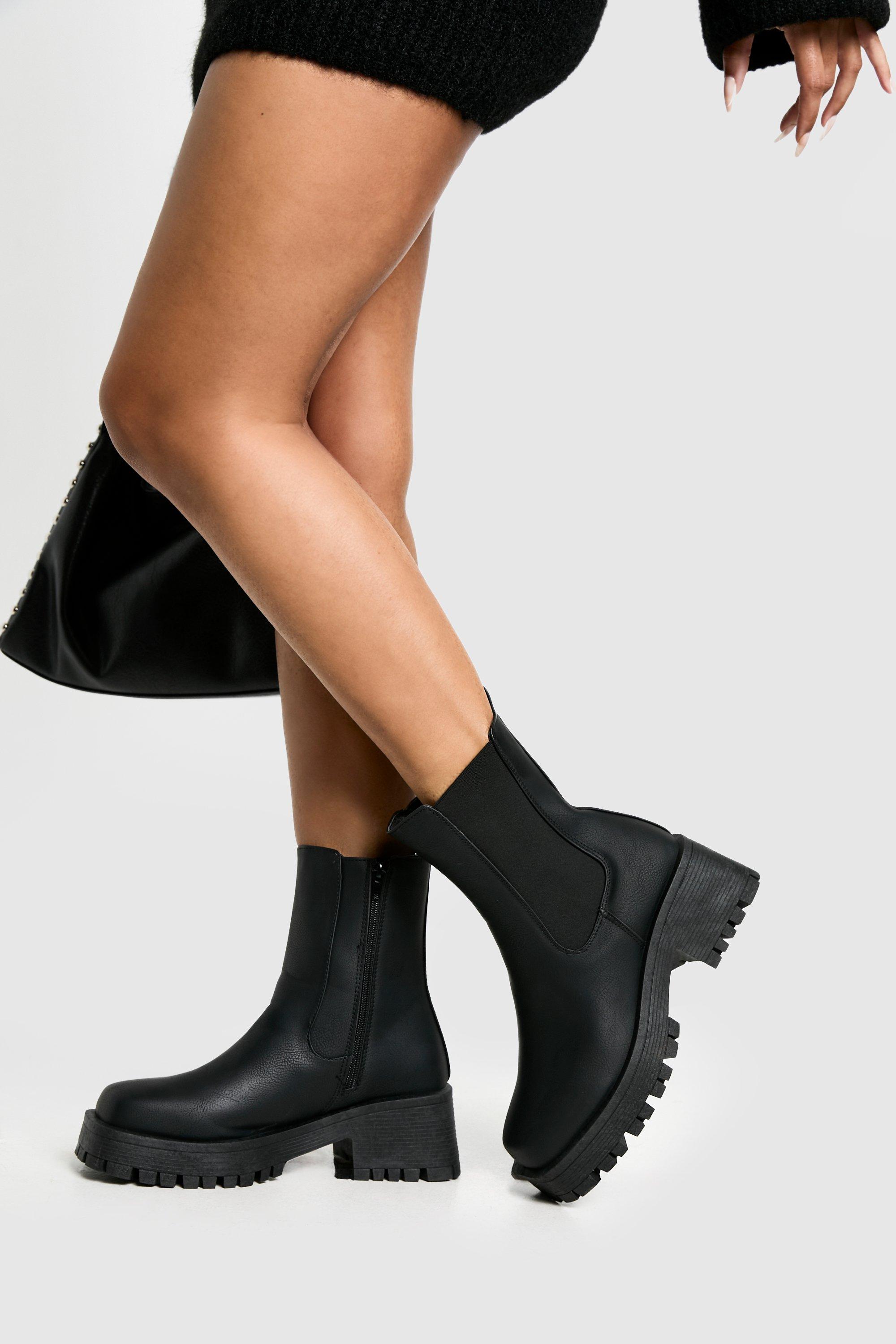 Boohoo Stevige Chelsea Boots Met Geribbelde Zool, Black