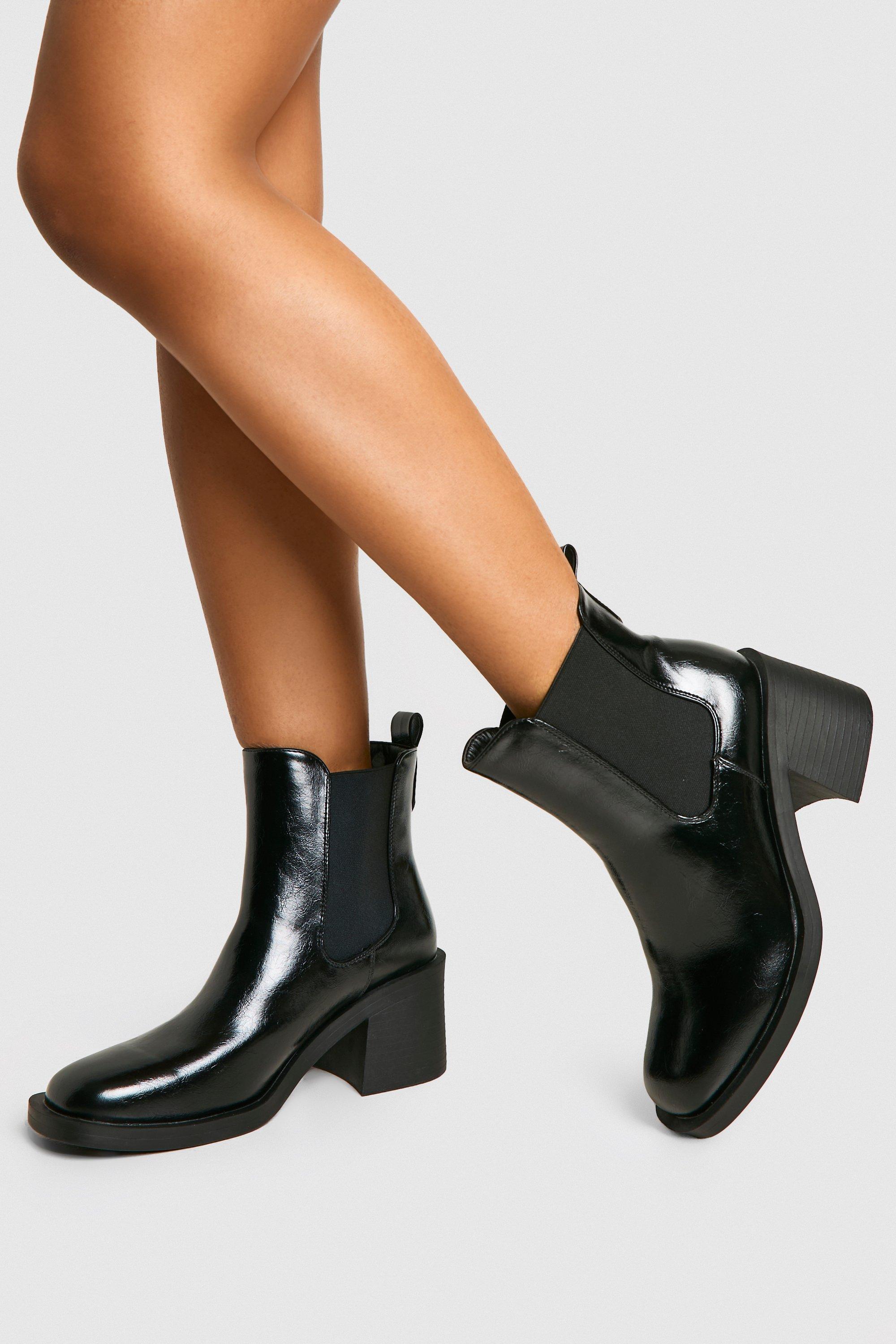 Boohoo Nepleren Chelsea Boots Met Textuur En Hak, Black