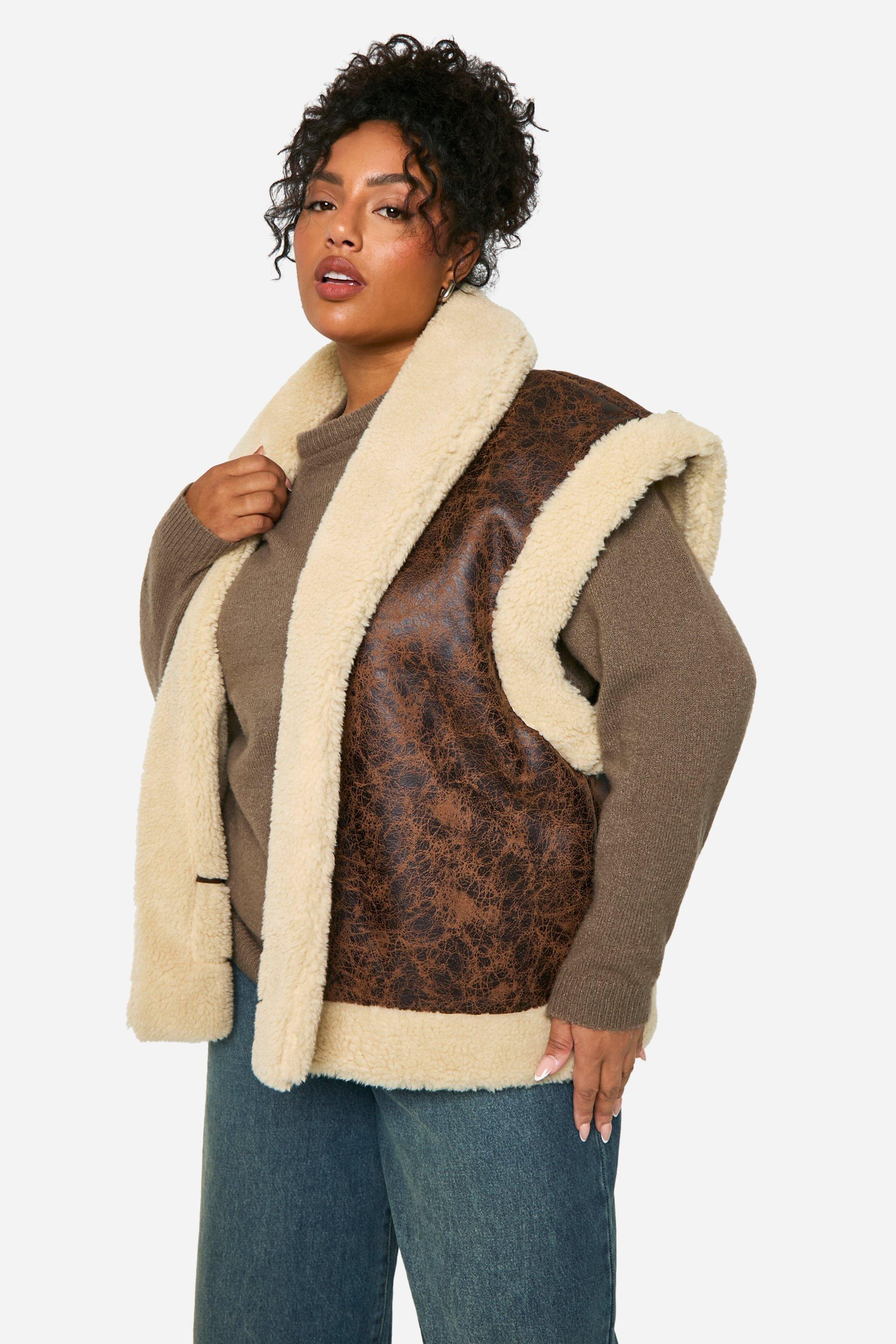 Boohoo Plus Oversized Teddy Bodywarmer, Chocolate