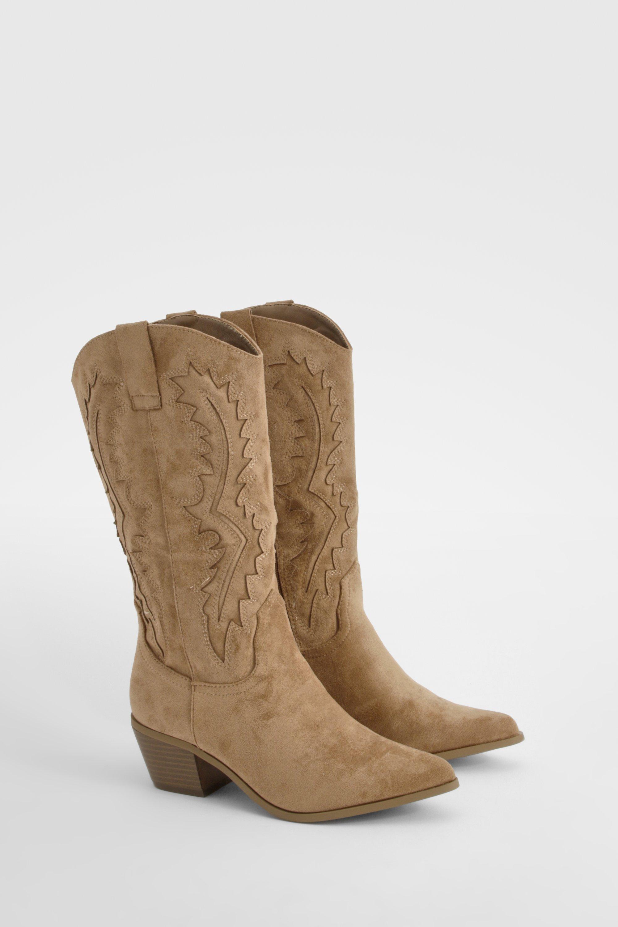 Boohoo Embroidered Western Cowboy Boots, Camel