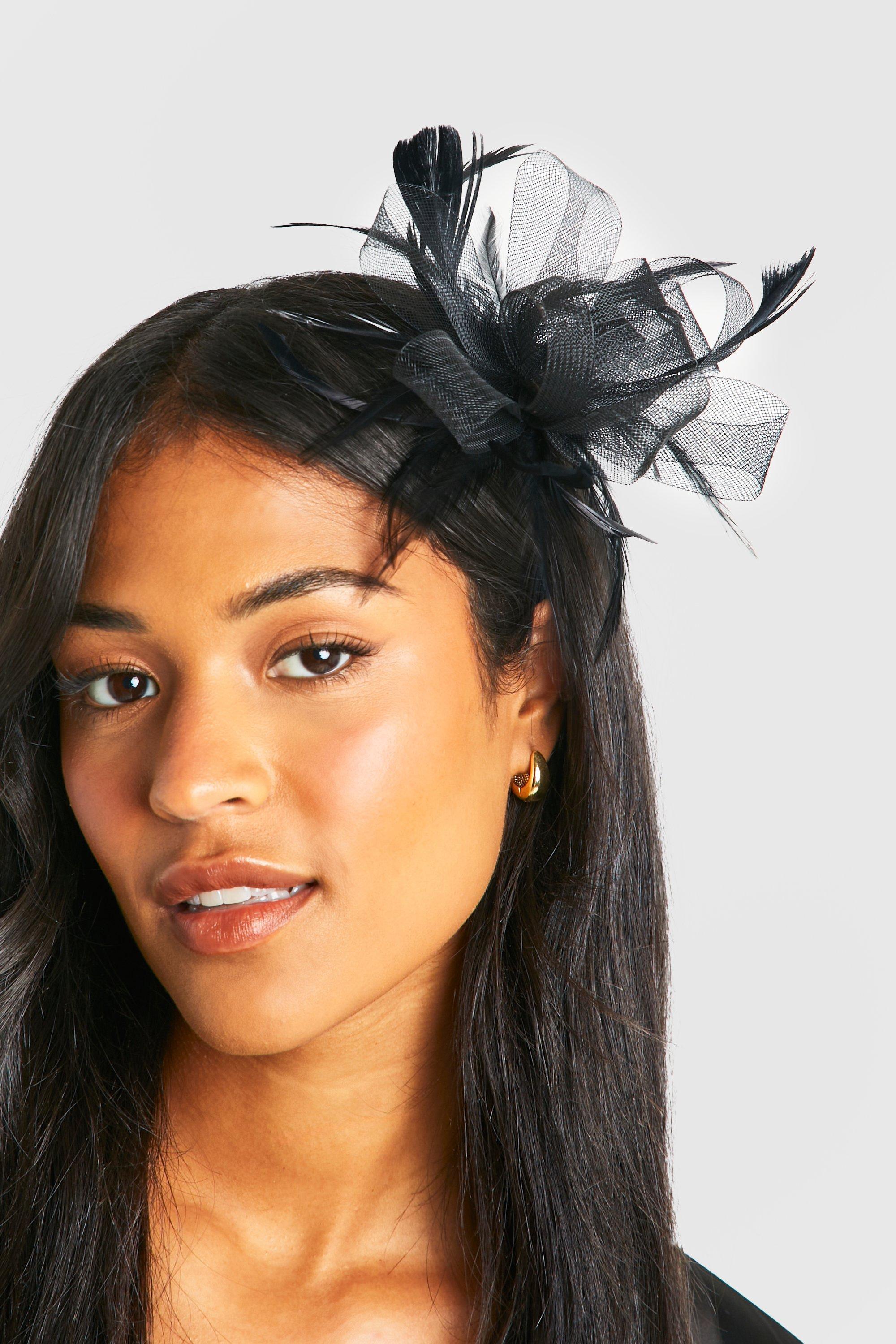 Womens Feather Detail Fascinator Hair Clip Black One Size Black