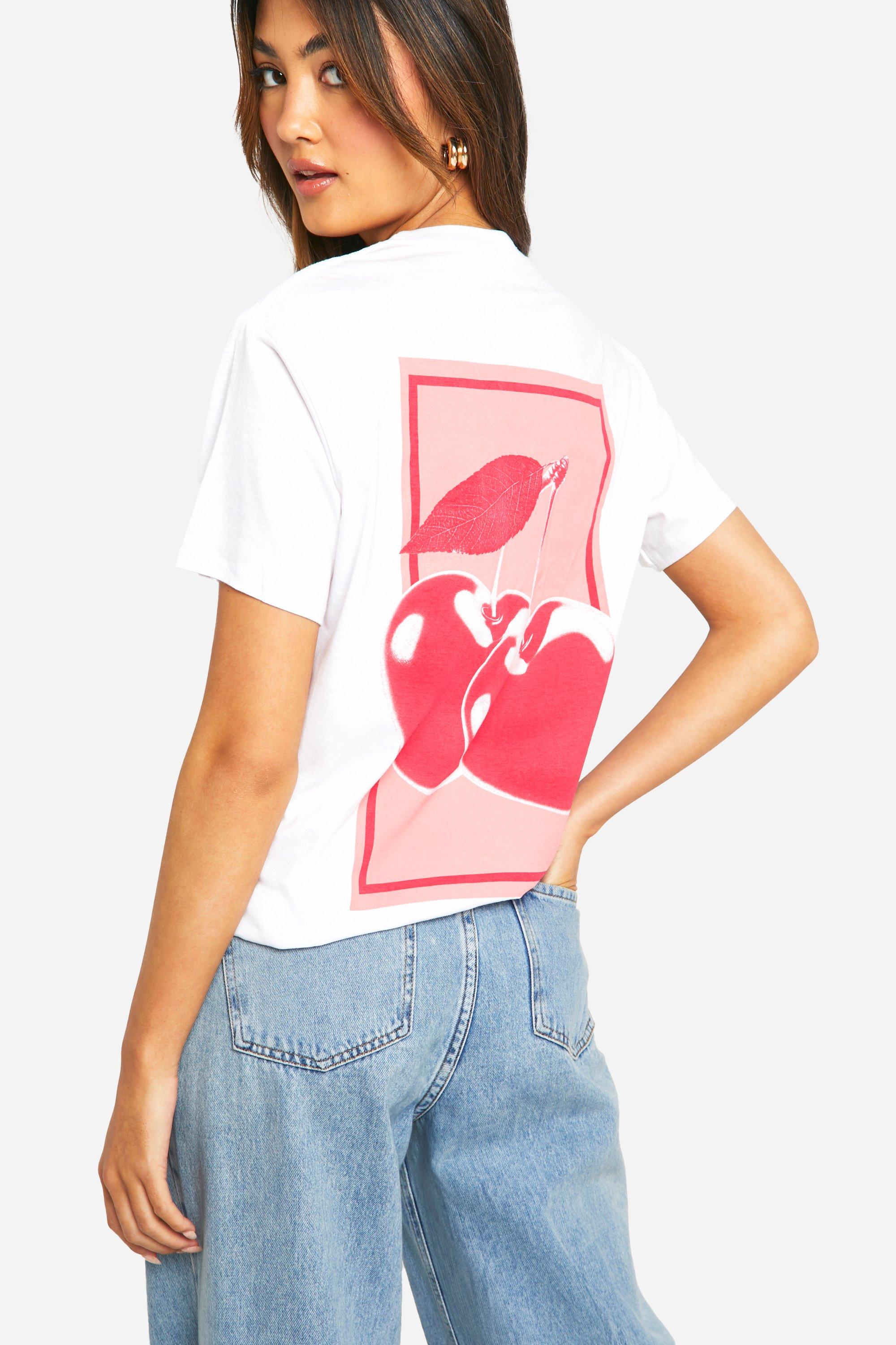 Image of Chrome Cherries Back Print Oversized T-shirt, Bianco
