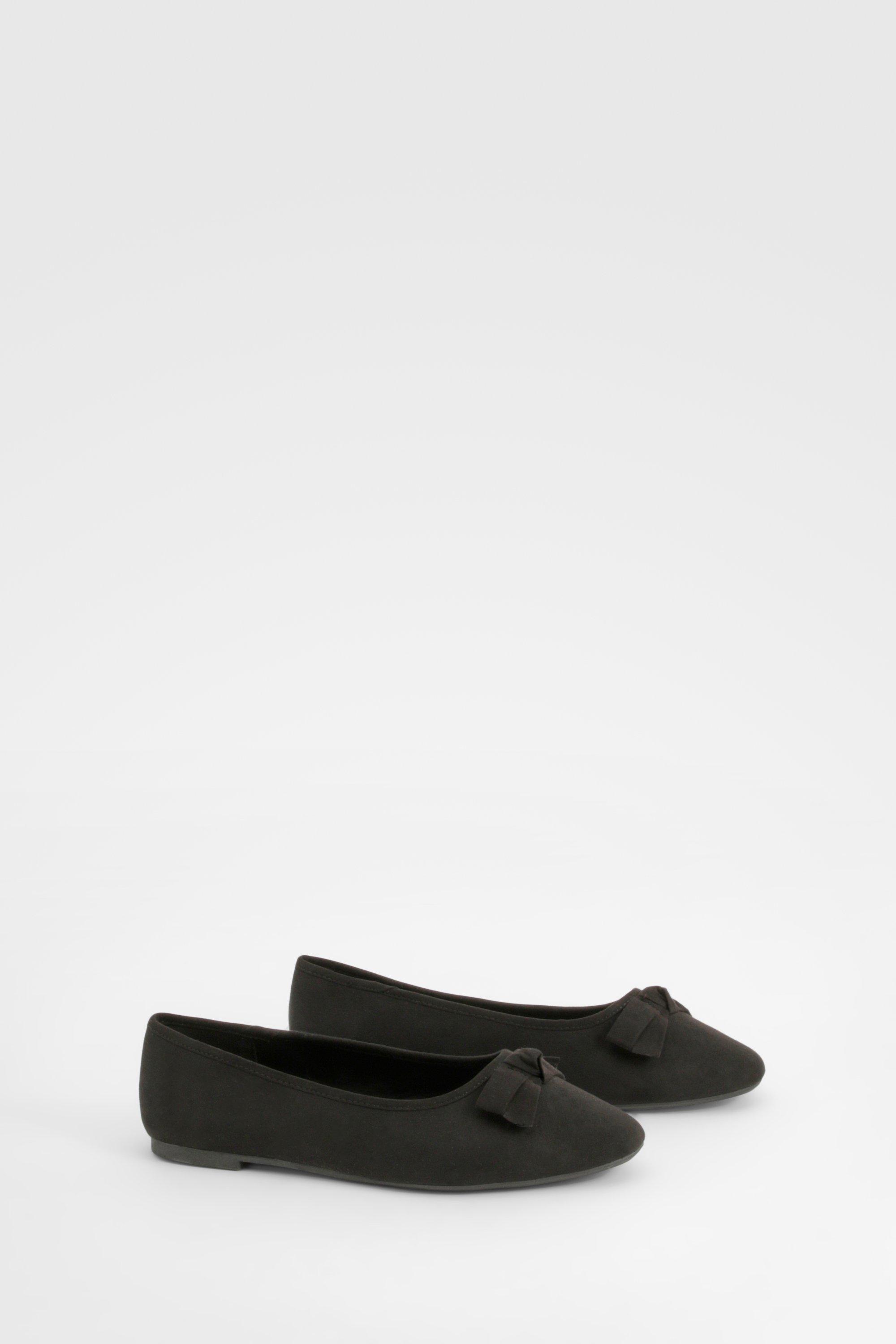 Womens Wide Fit Bow Detail Ballet Flats - Black - 3, Black