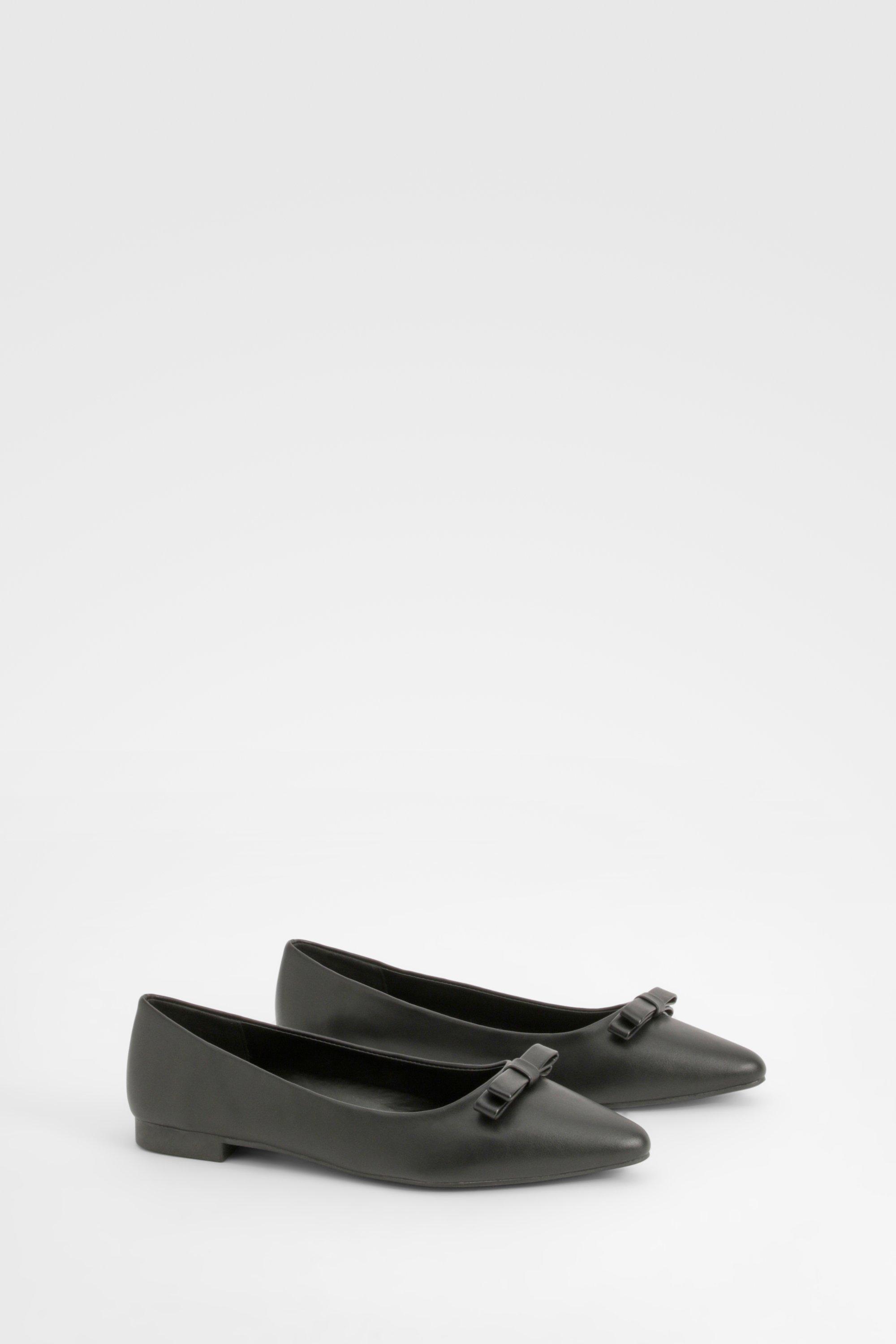 Boohoo Bow Detail Pointed Flats, Black