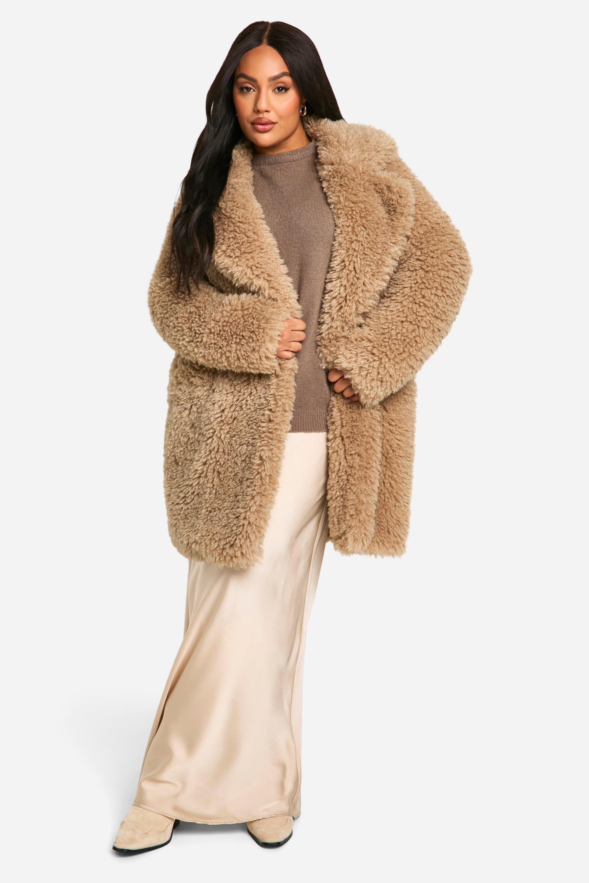 Boohoo Plus Faux Fur Teddy Jas, Biscuit