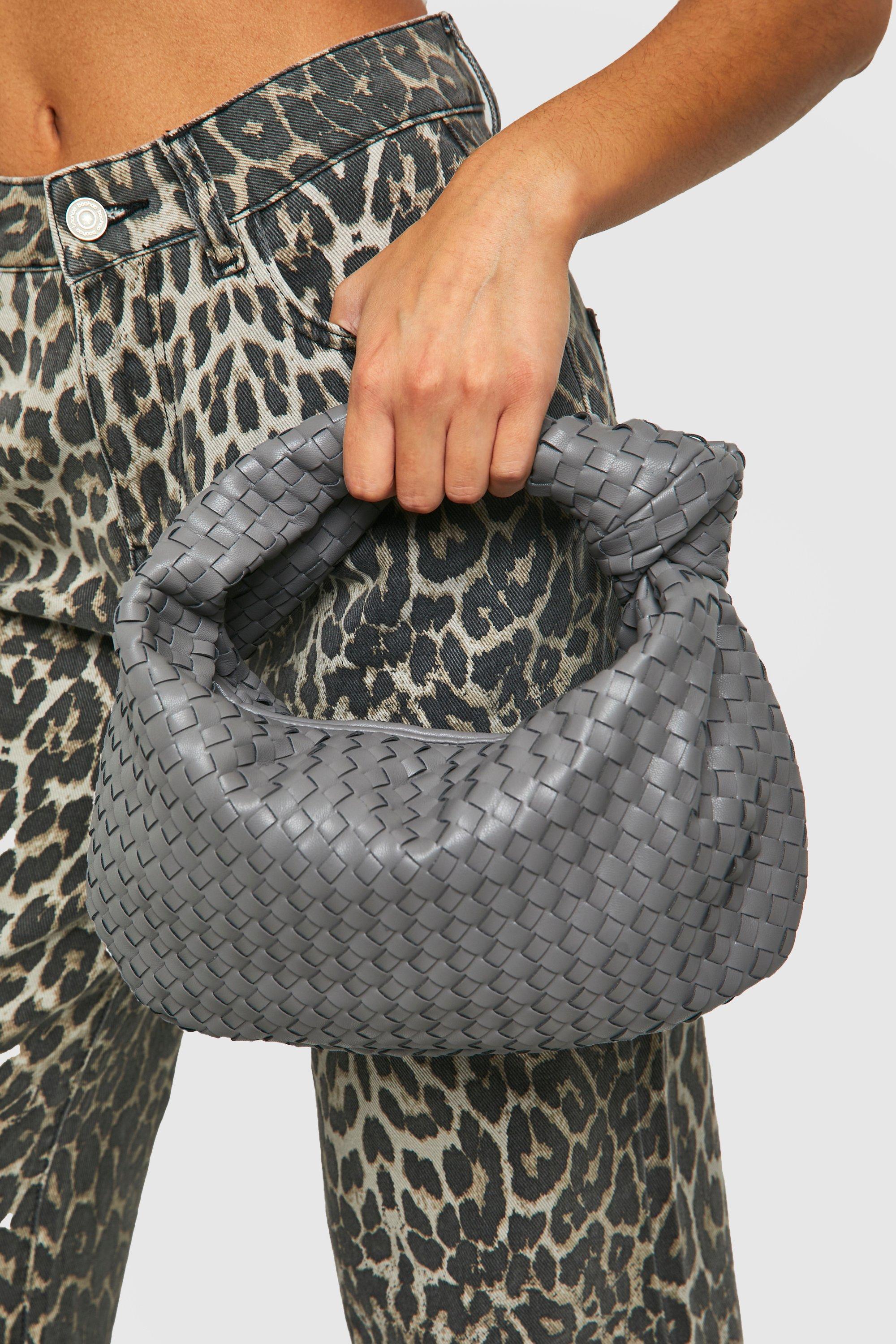 Womens Woven Knot Handle Grab Bag - Grey - One Size, Grey