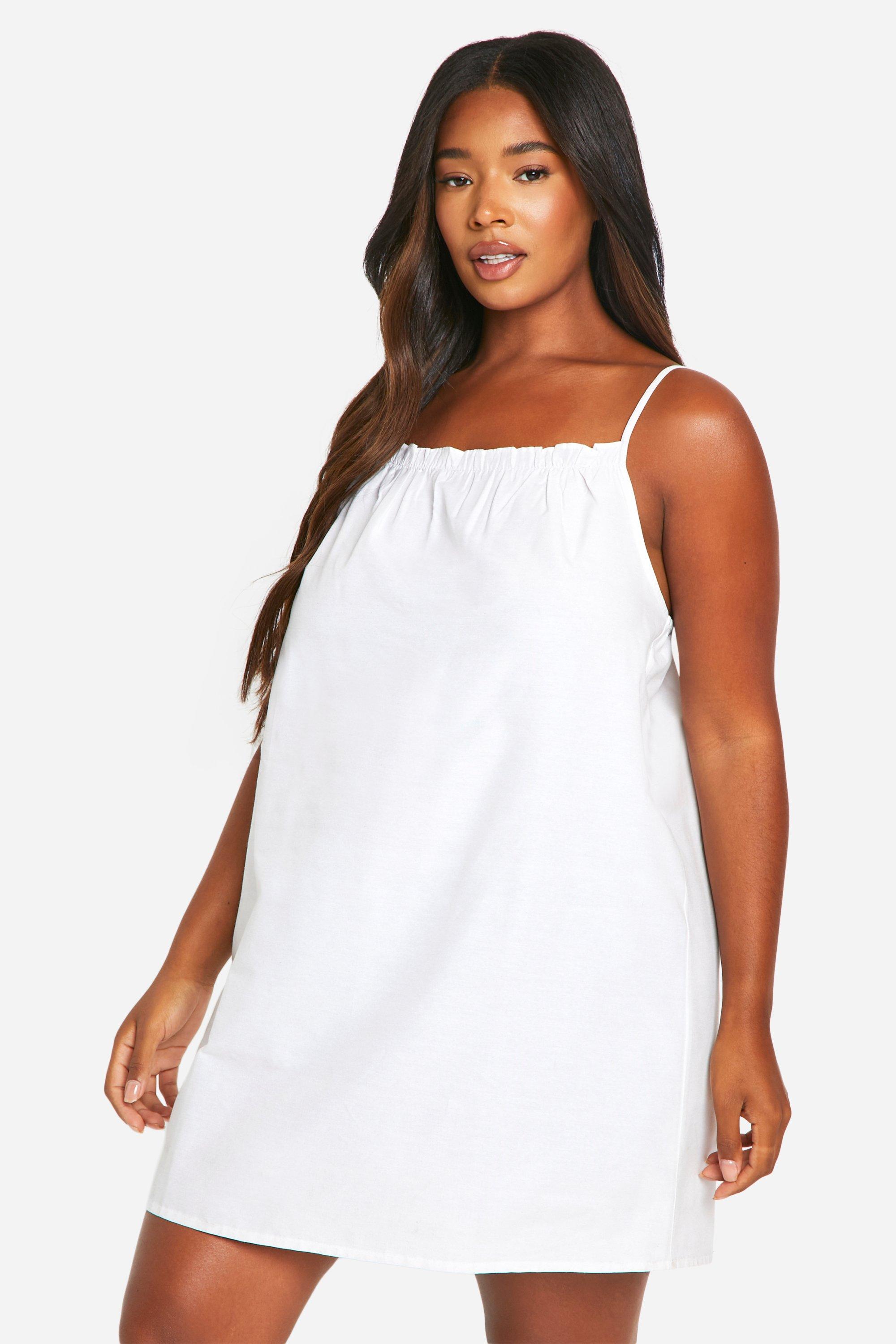 Womens Plus Cotton Poplin Strappy Nightie - White - 24, White