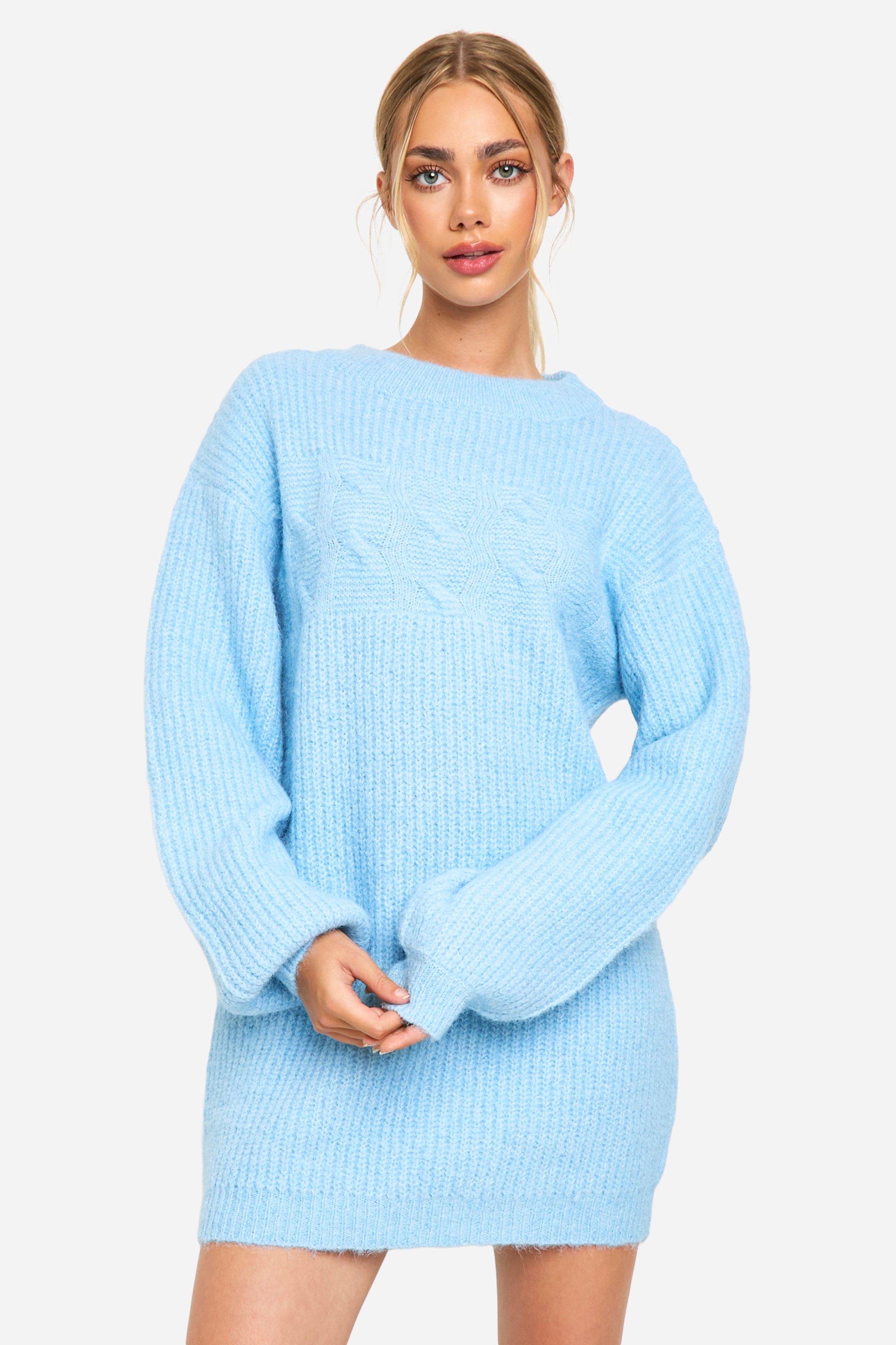 Boohoo Gebreide Mini Jurk Met Crewneck, Ice Blue