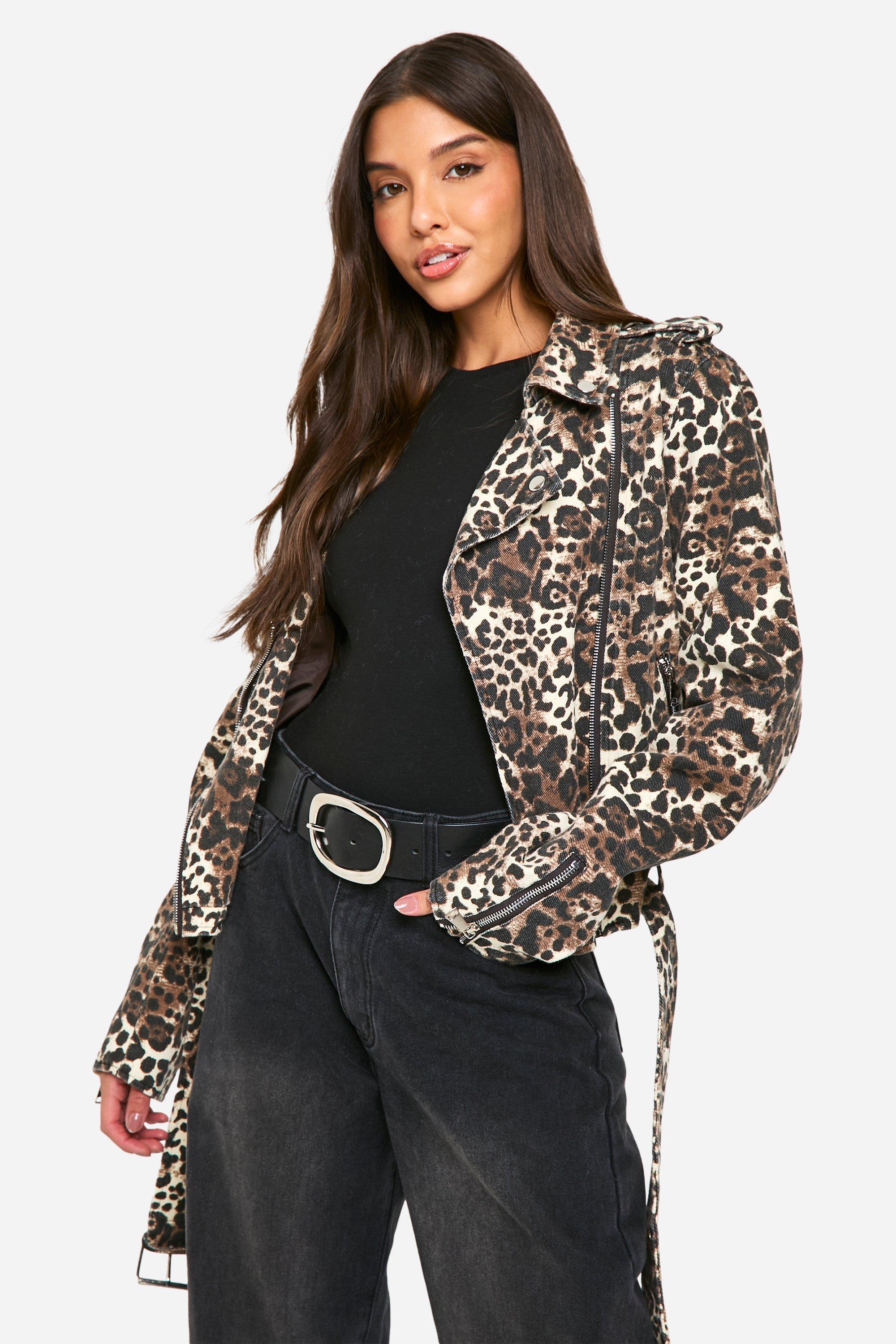 Boohoo Luipaardprint Denim Biker Jas, Leopard