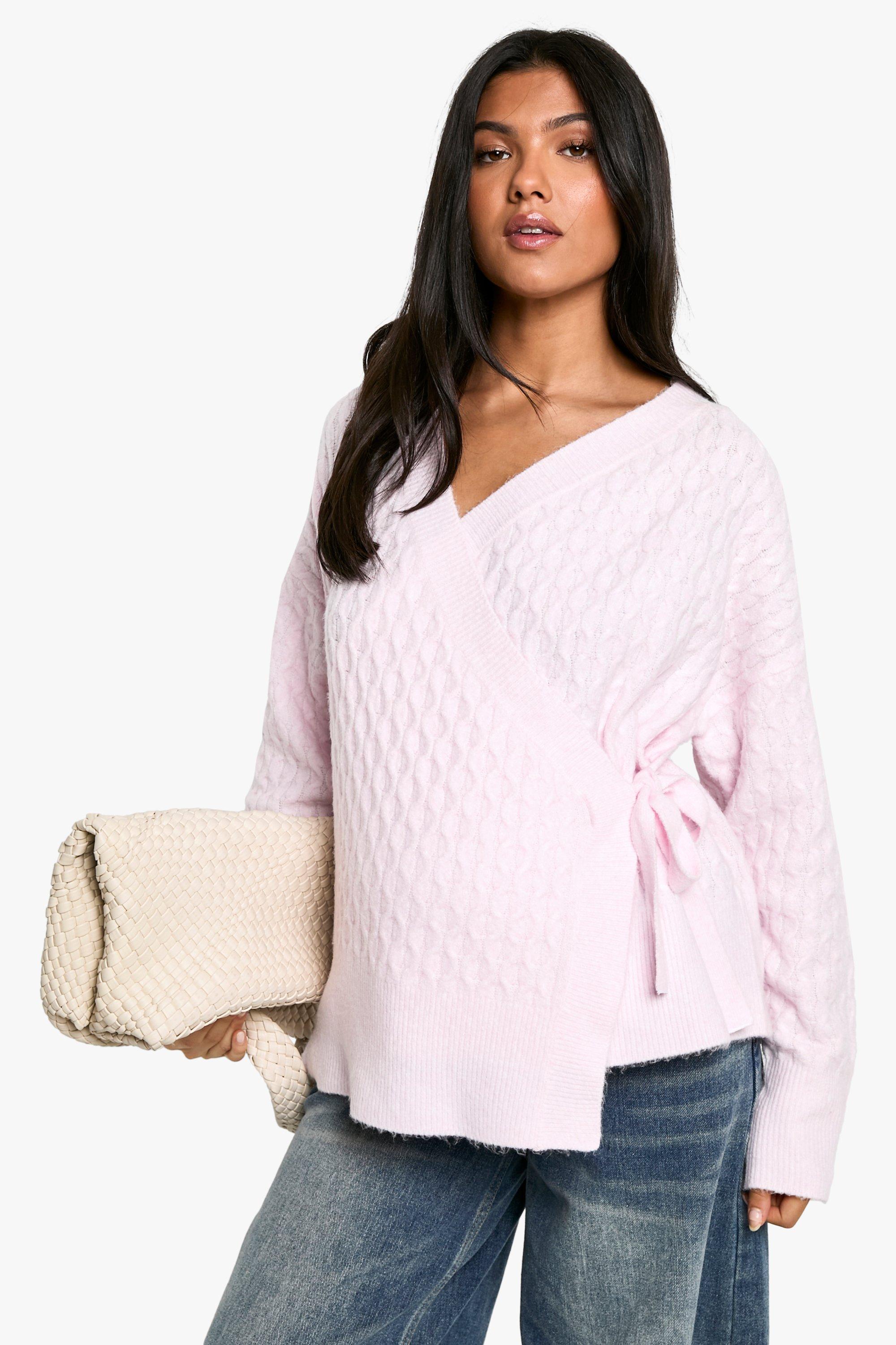 Boohoo Zwangerschap Zachte Grof Gebreide Wikkel Cardigan, Pink