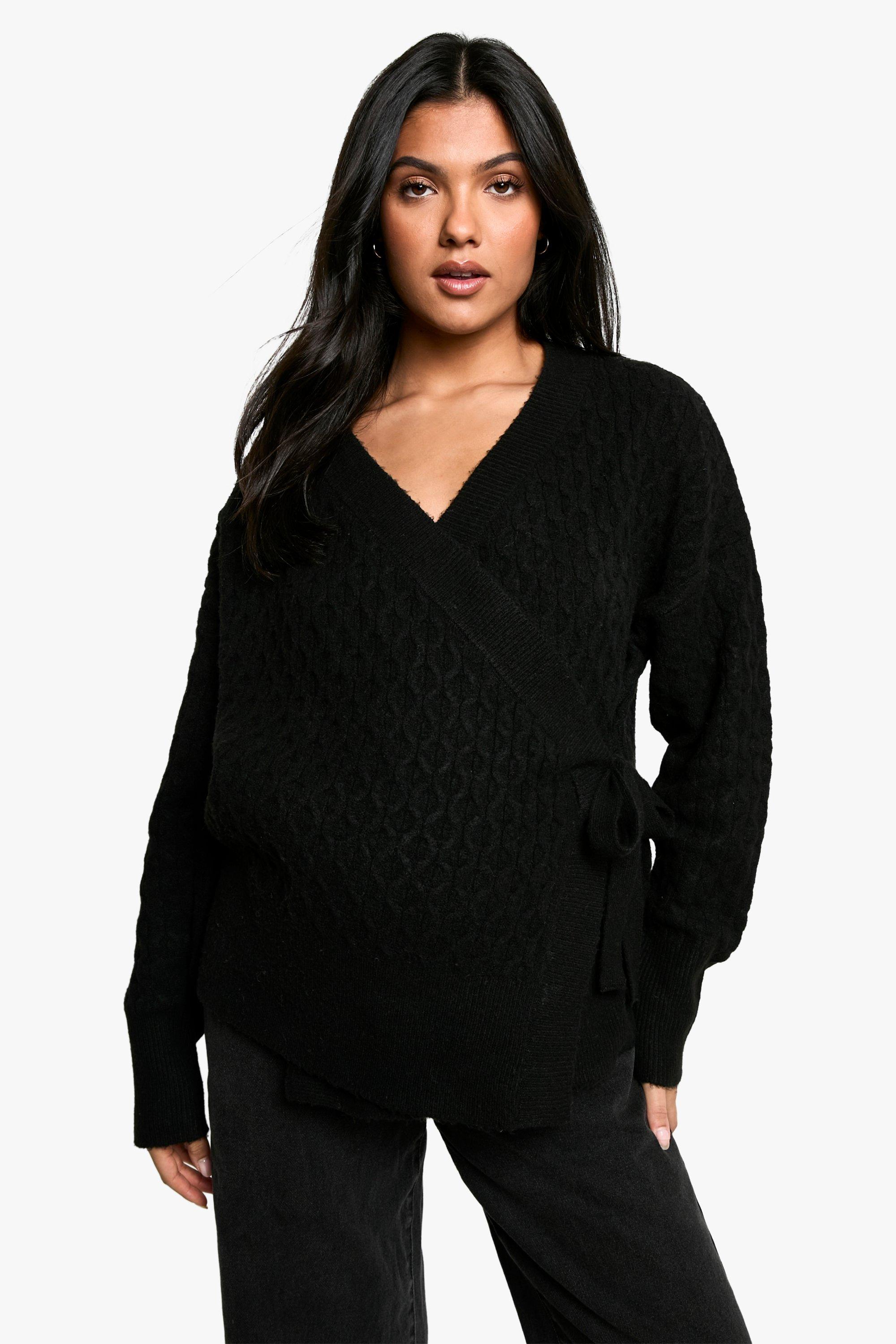 Boohoo Zwangerschap Zachte Grof Gebreide Wikkel Cardigan, Black