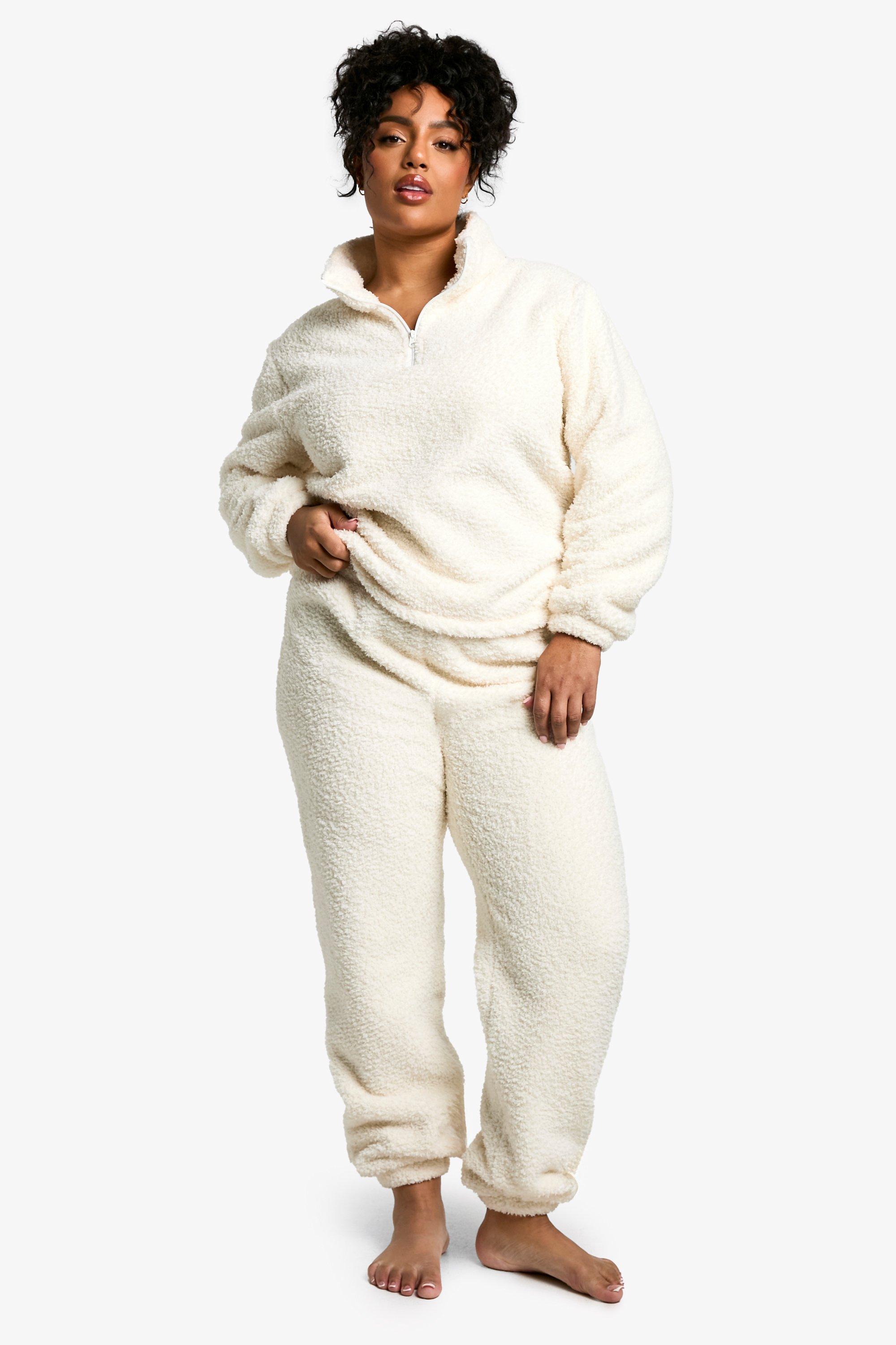 Womens Plus Boucle Fleece Zip Sweat And Jogger Set - White - 28, White