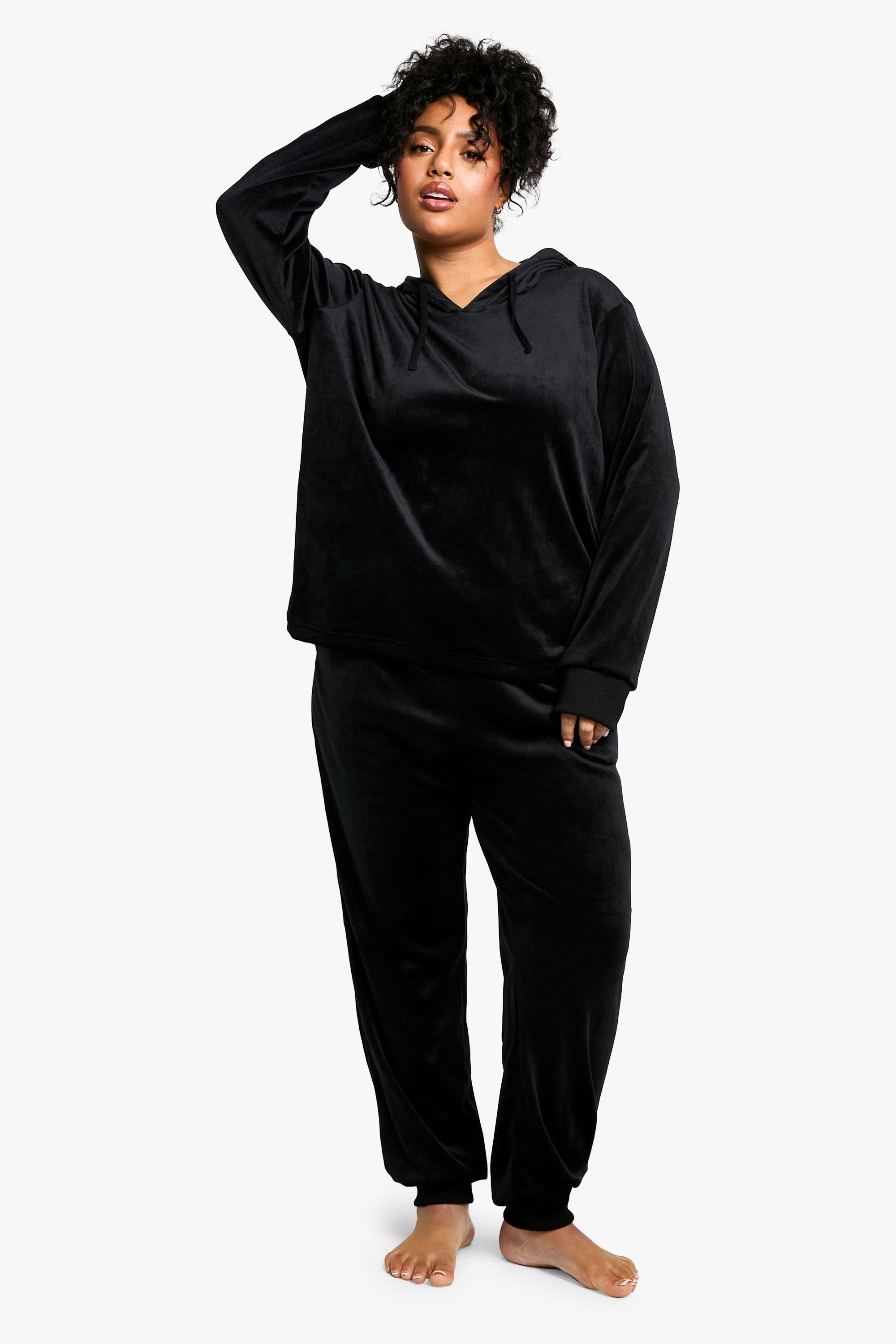 Womens Plus Velour Hoody And Jogger Set - Black - 22, Black