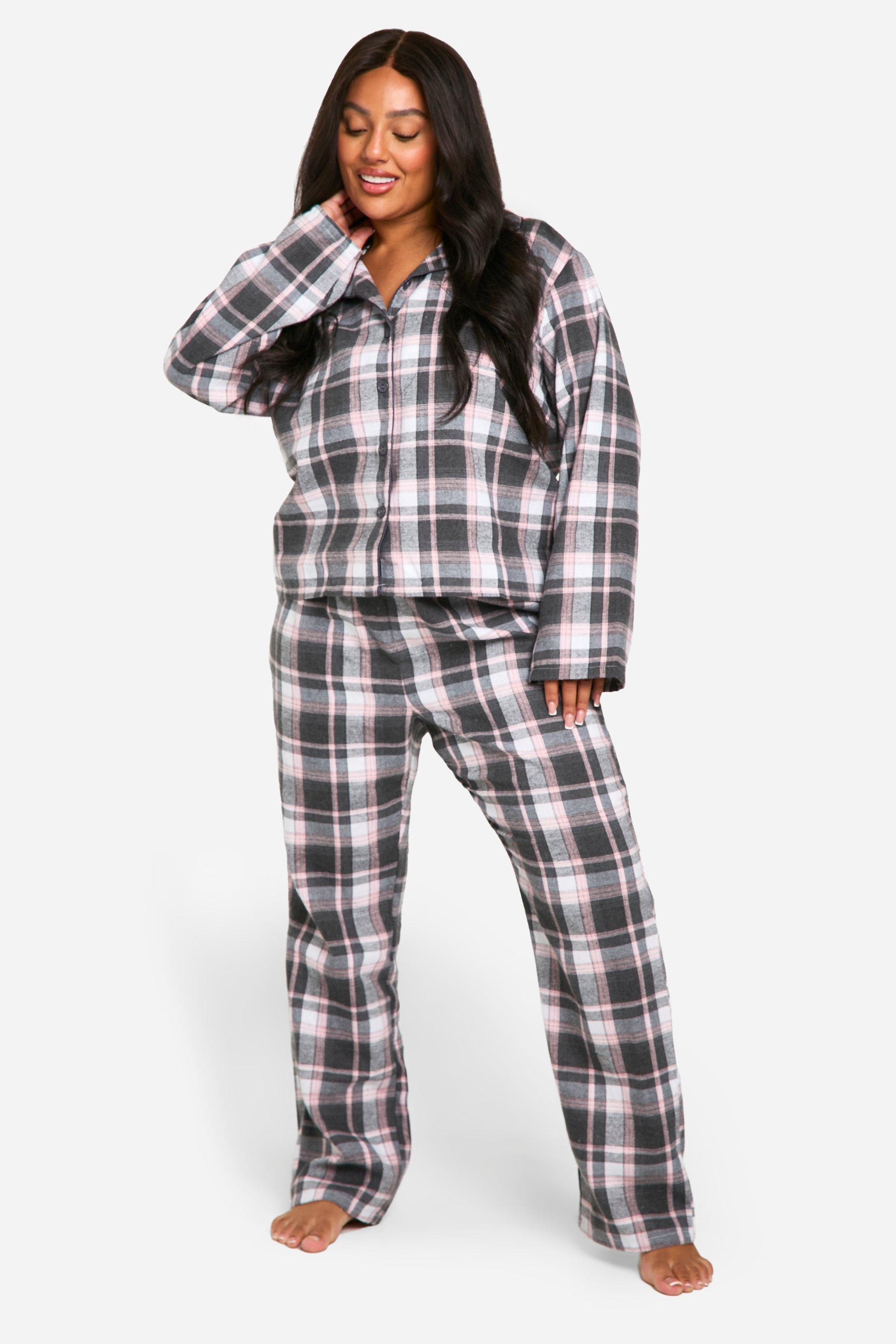 Womens Plus Pink Check Check Pyjama Set - Black - 24, Black