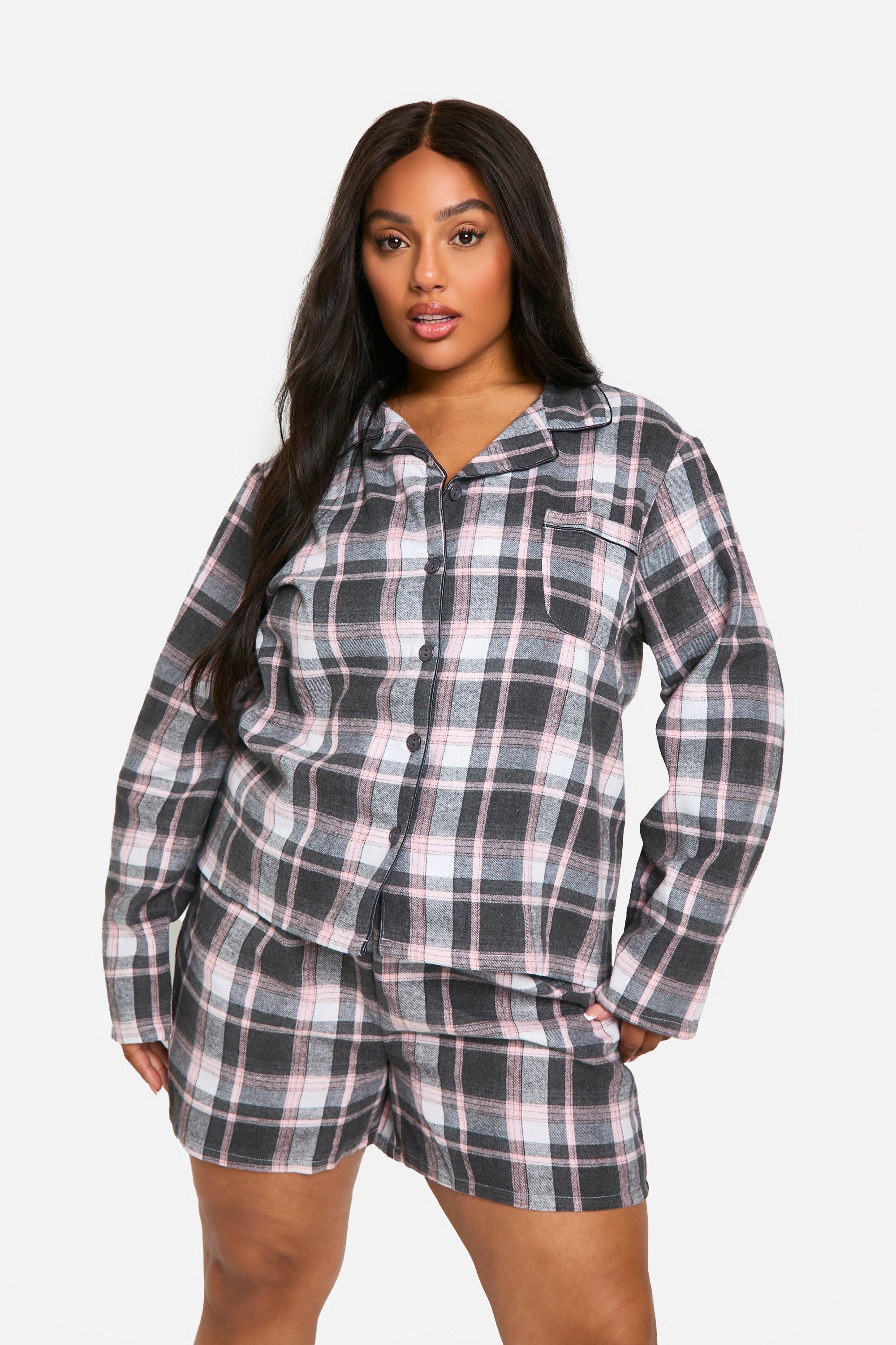 Womens Plus Pink Check Check Short Pyjama Set - Black - 26, Black