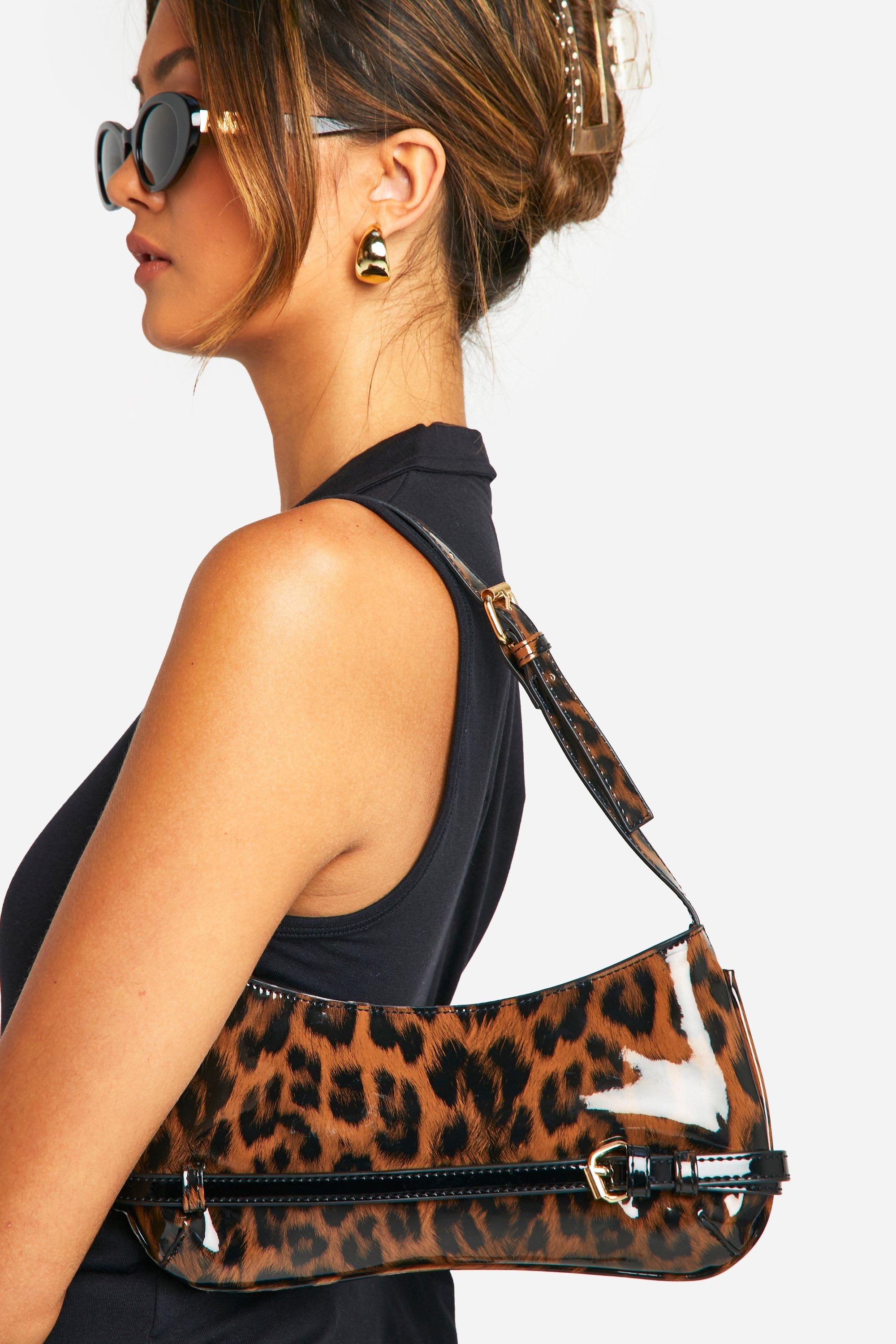 Womens Leopard Vinyl Buckle Detail Shoulder Bag - Multi - One Size, Multi