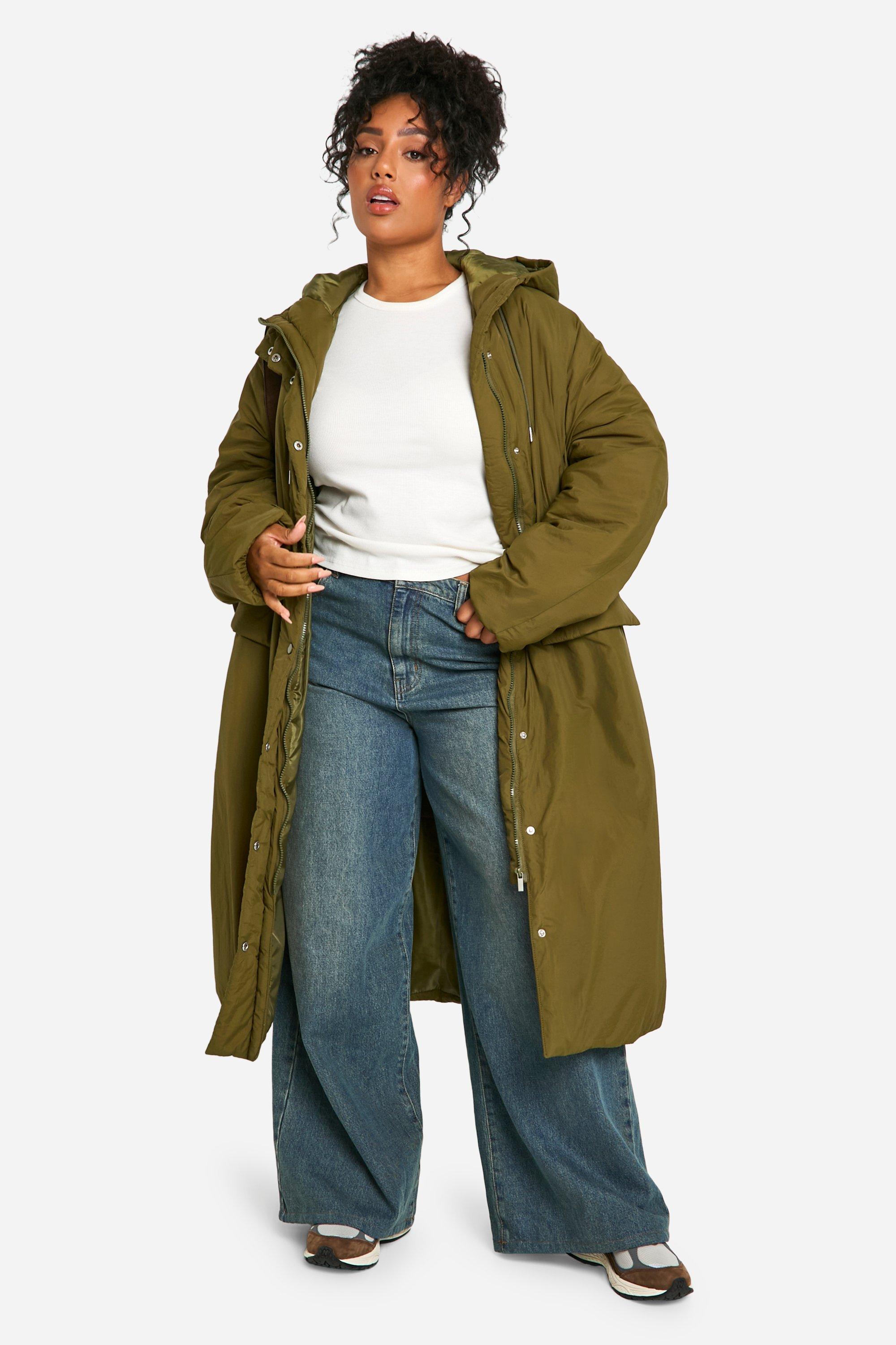 Boohoo Plus Gewatteerde Maxi Parka, Khaki