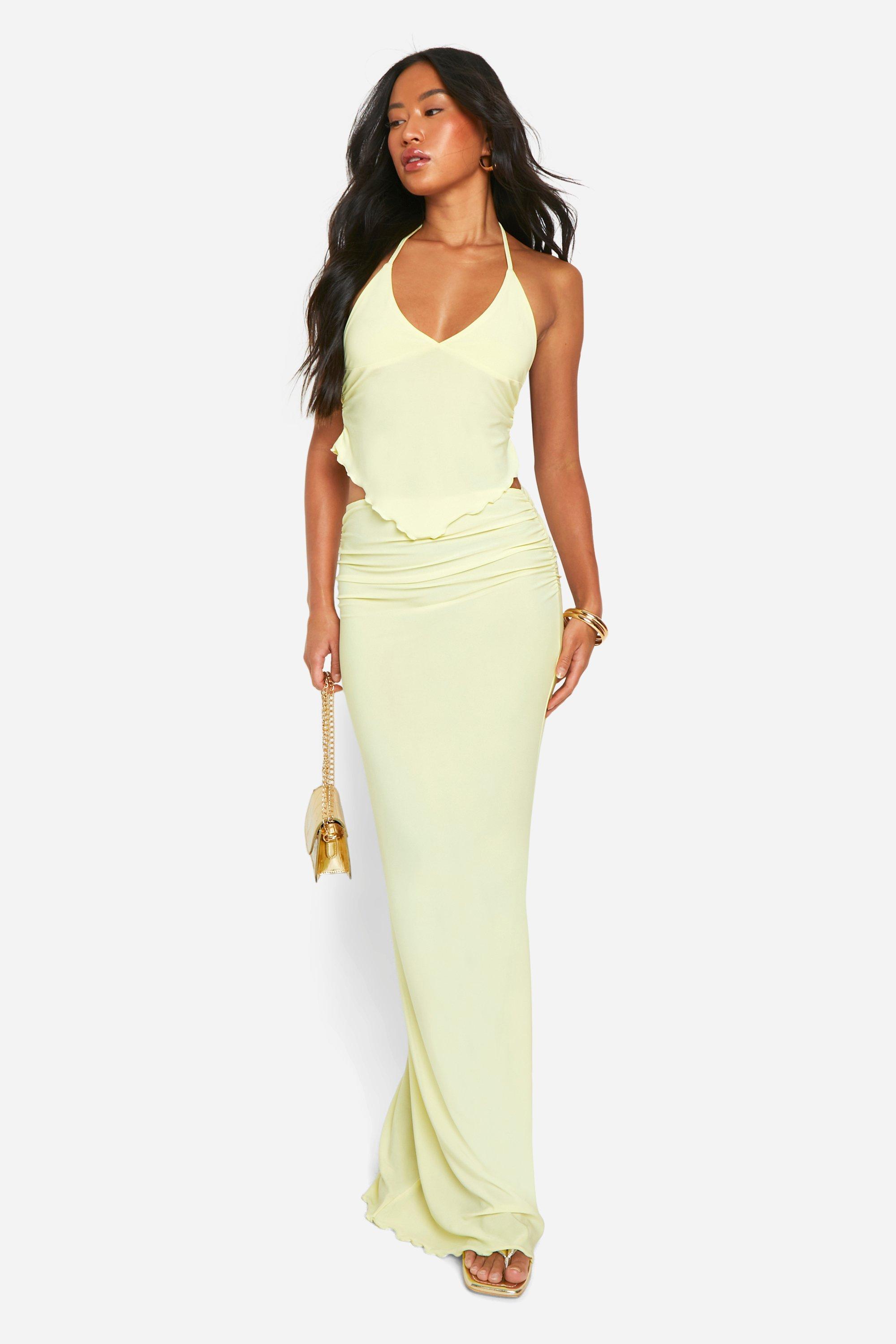 Boohoo Maxi Rok Met Lettuce Edge En Lettuce Edge, Lemon