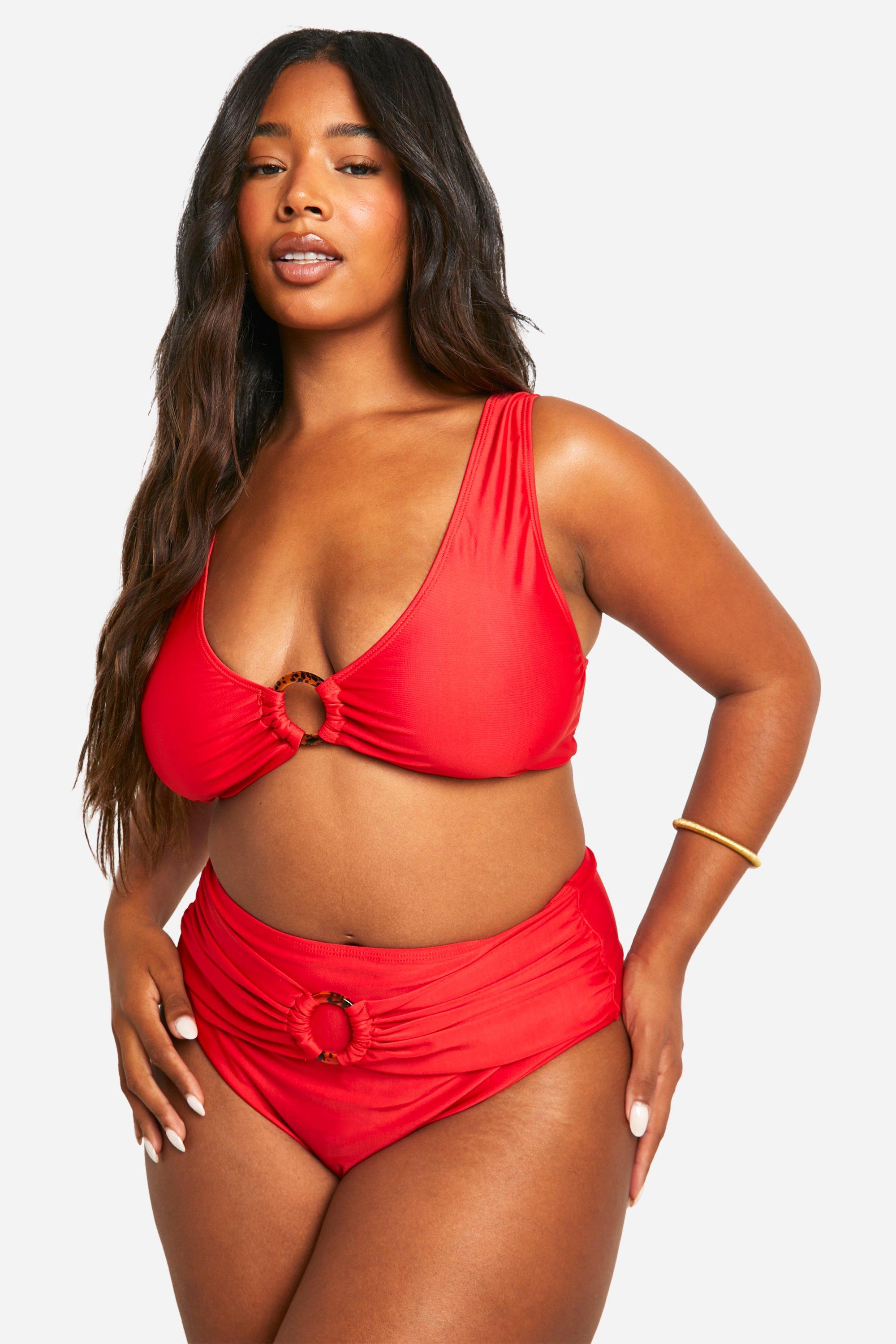 womens plus tummy control o-ring bikini brief - red - 24, red